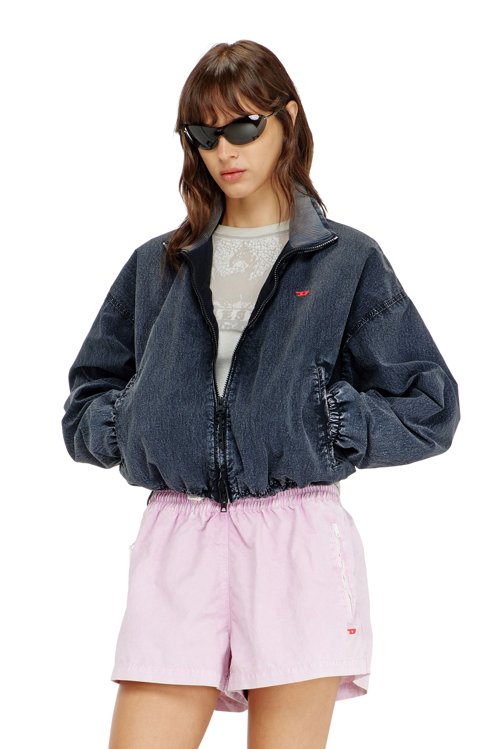 Diesel - G-LEAMER, Woman's Windbreaker jacket in acid-wash Taslan in Dark Blue - 3