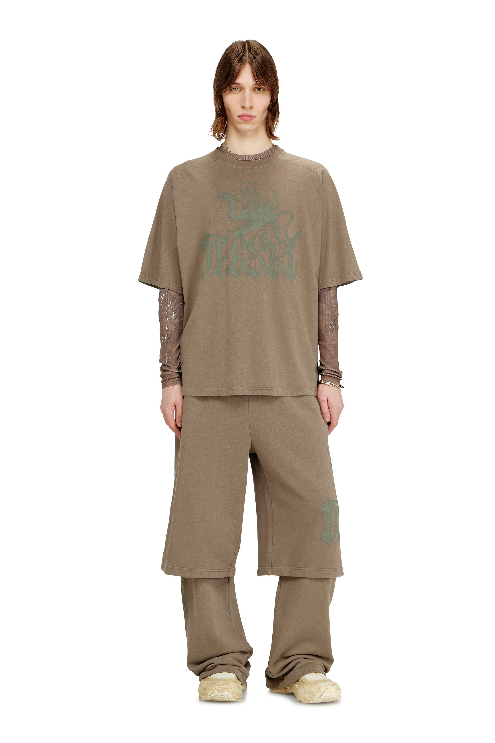 Diesel - T-JUSSI-A, Man's Printed T-shirt in cotton and hemp in Beige - 1