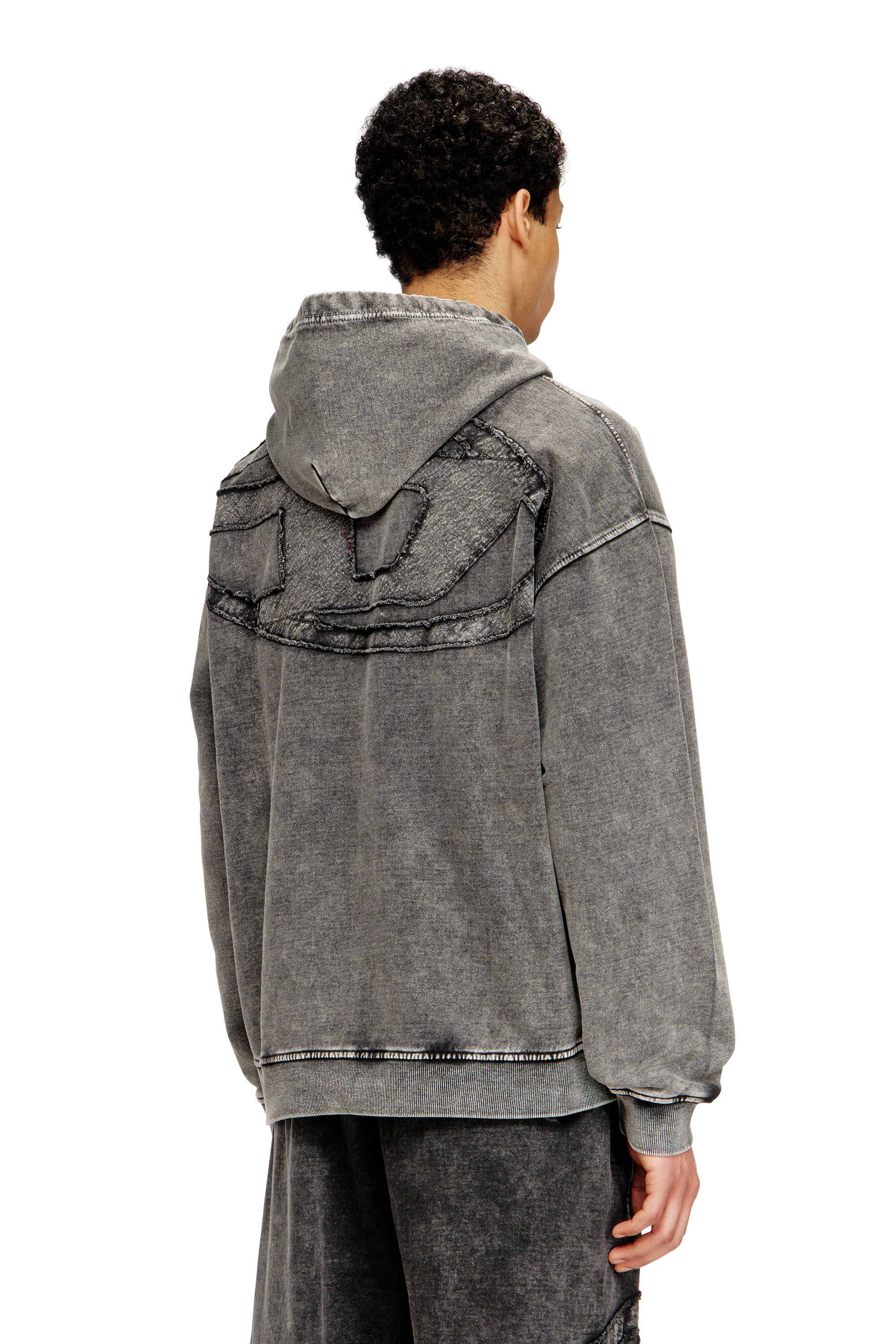 Diesel - S-BOXT-HOOD-DEN, Man's Hoodie with raw-cut back patch in Dark grey - 4