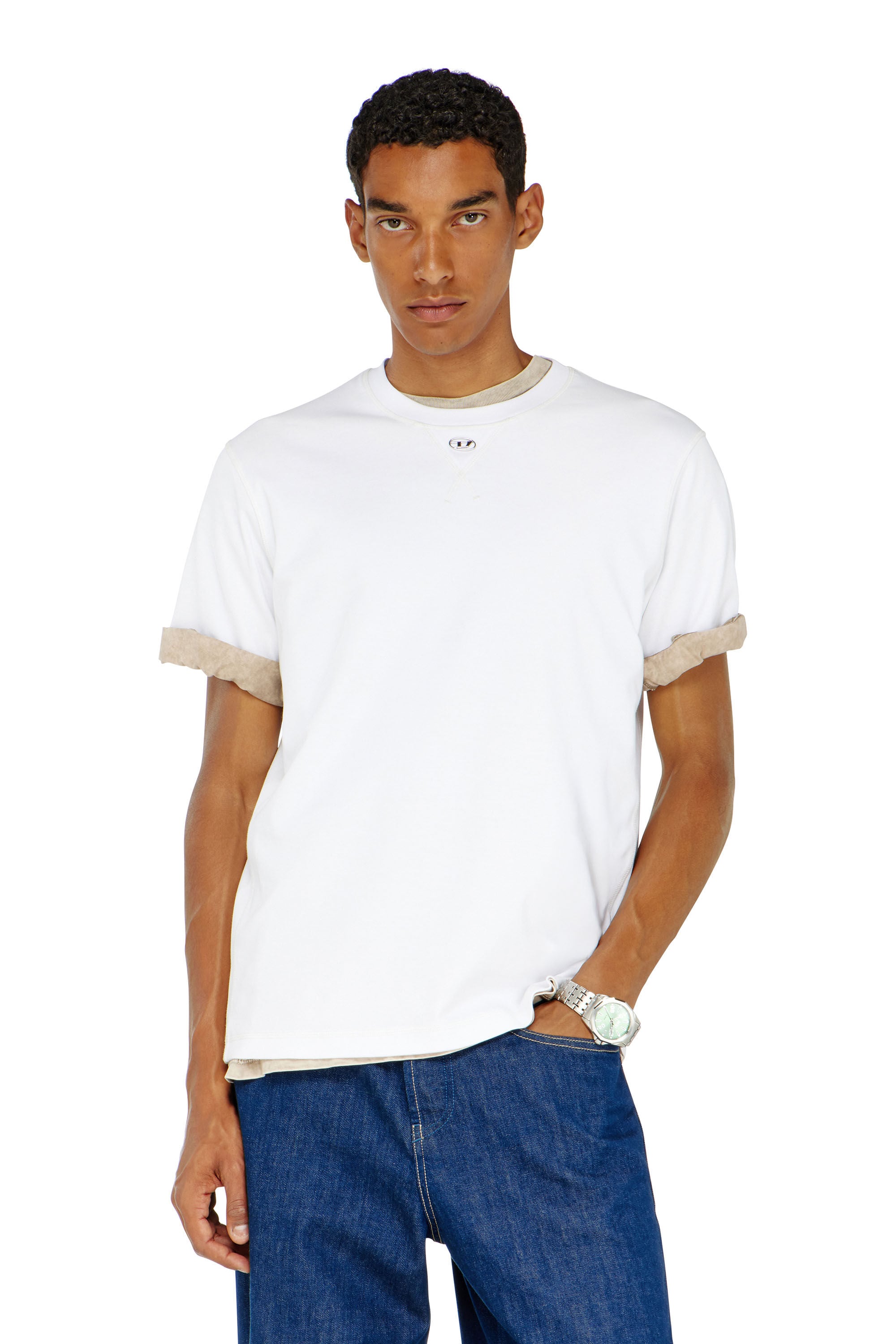 Diesel - T-MADJUST-TR, Man's Regular T-shirt with crew neck and Oval D in White - 3
