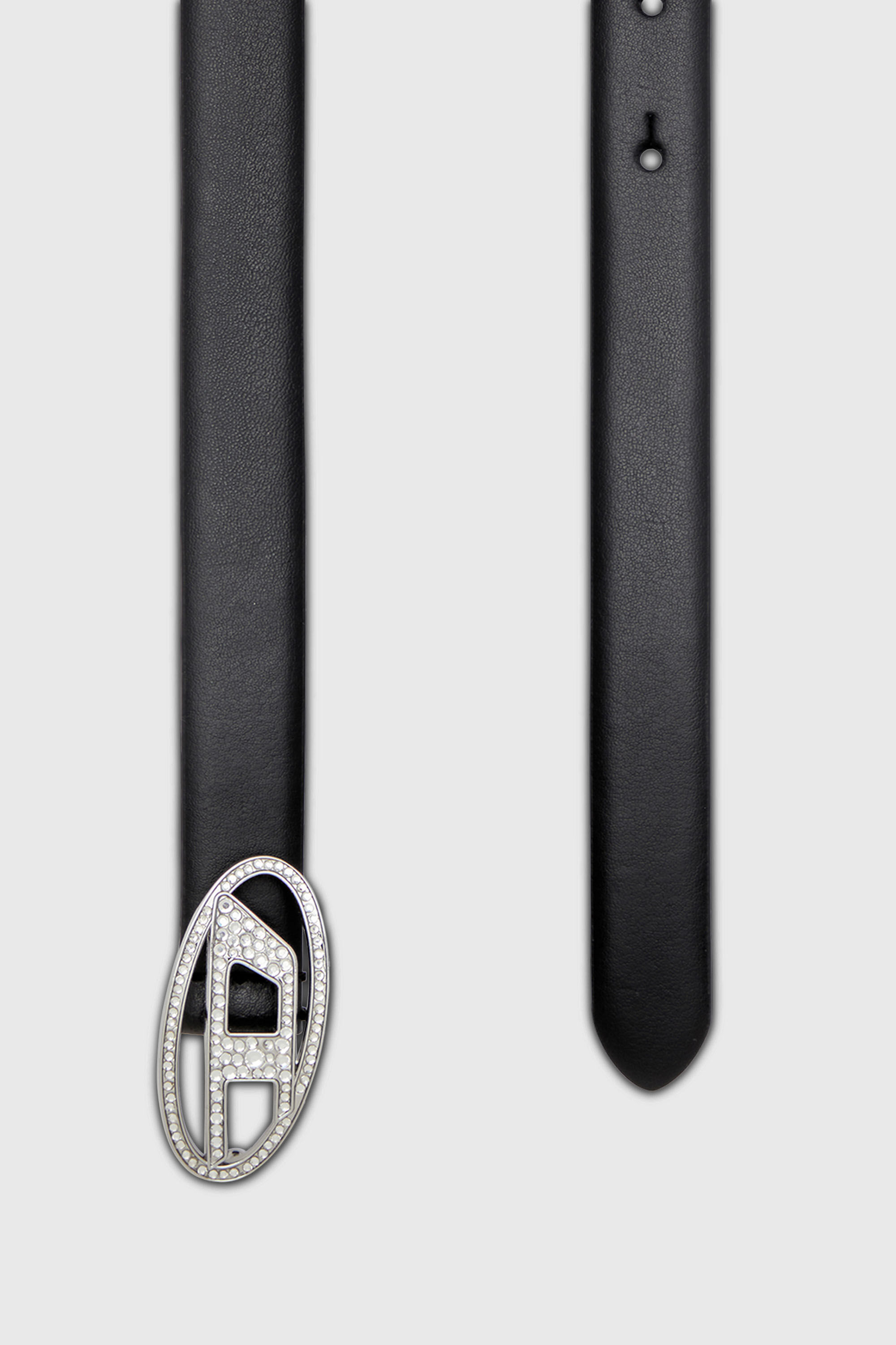 Diesel - B-1DR STRASS 20, Woman's 1.9cm slim leather belt with crystal buckle in Black - 2