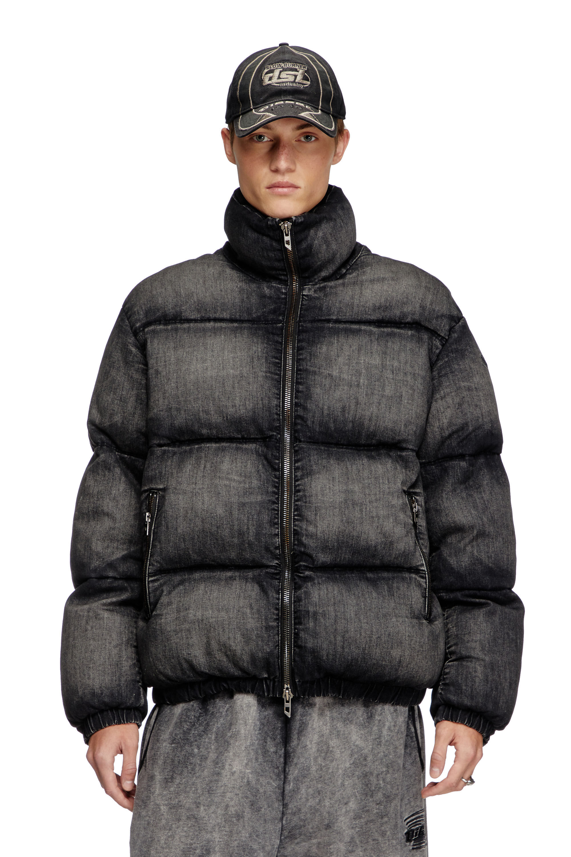 Diesel - W-MONS-A, Unisex's Faded denim puffer jacket in Black - 3