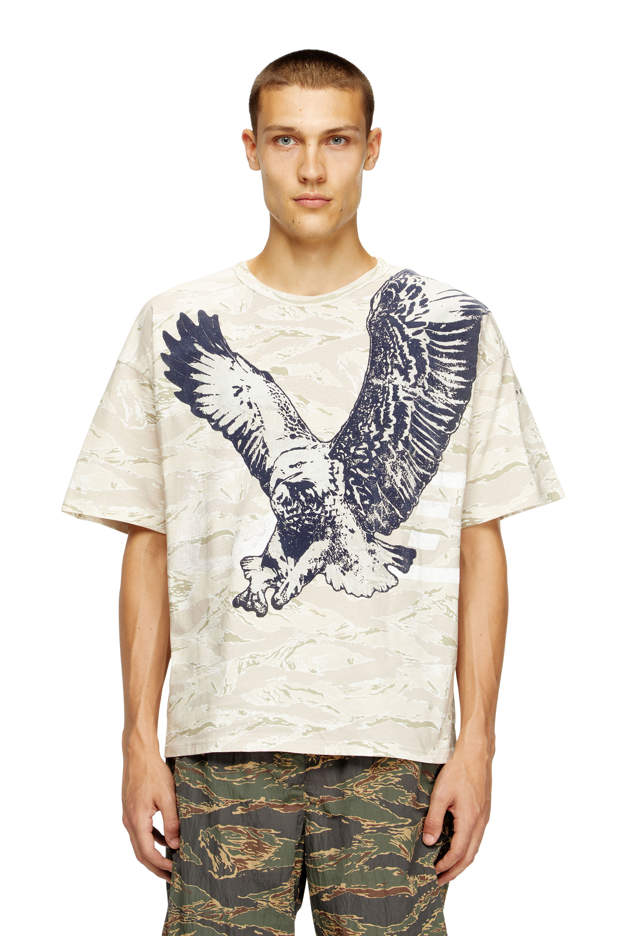 Diesel - T-BOXT-T14, Man's Camo T-shirt with eagle print in Beige - 3