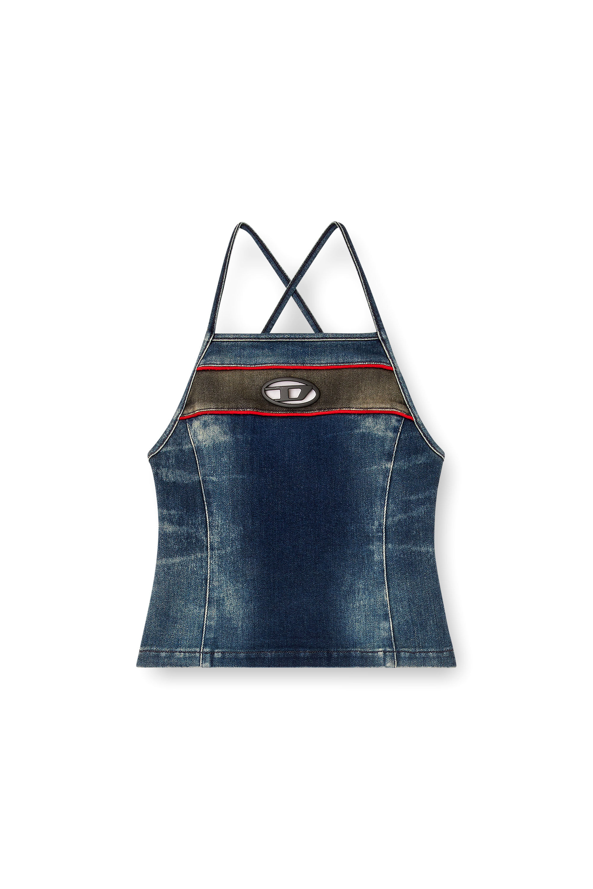 Diesel - DE-PILU-S, Woman's Top in stretch bicolour denim in Dark Blue - 2
