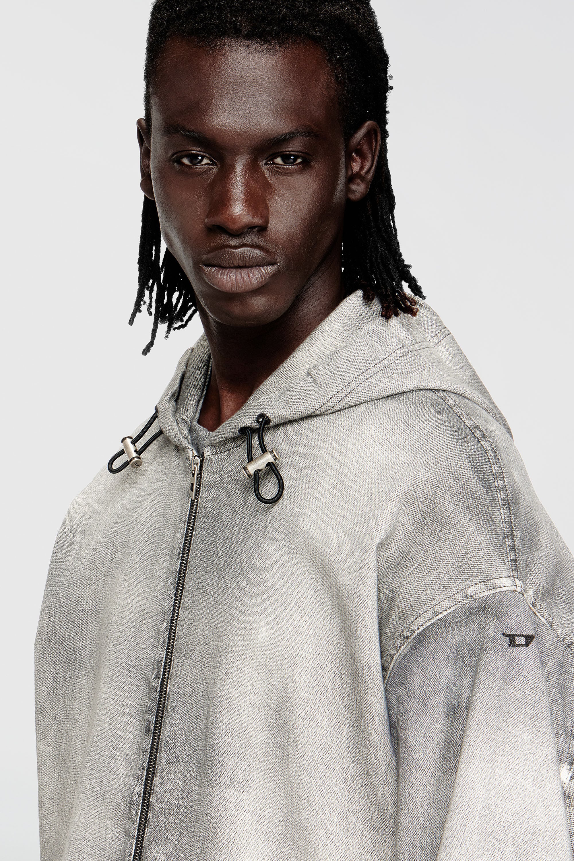 Diesel - D-WYNNY JOGG, Man's Hooded jacket in trompe l'oeil JoggJeans in Grey - 5