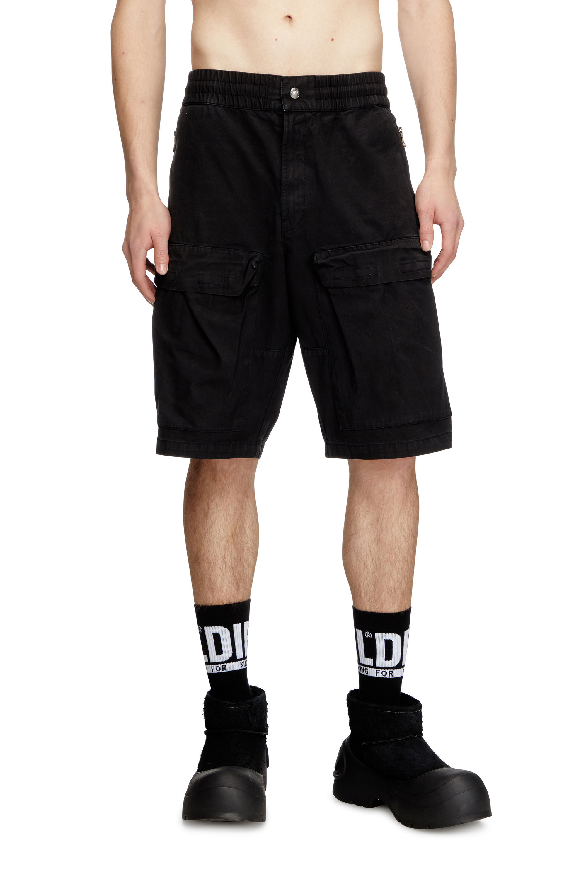Diesel - P-BEECK-SHORT, Man's Cargo shorts in faded organic cotton in Black - 3
