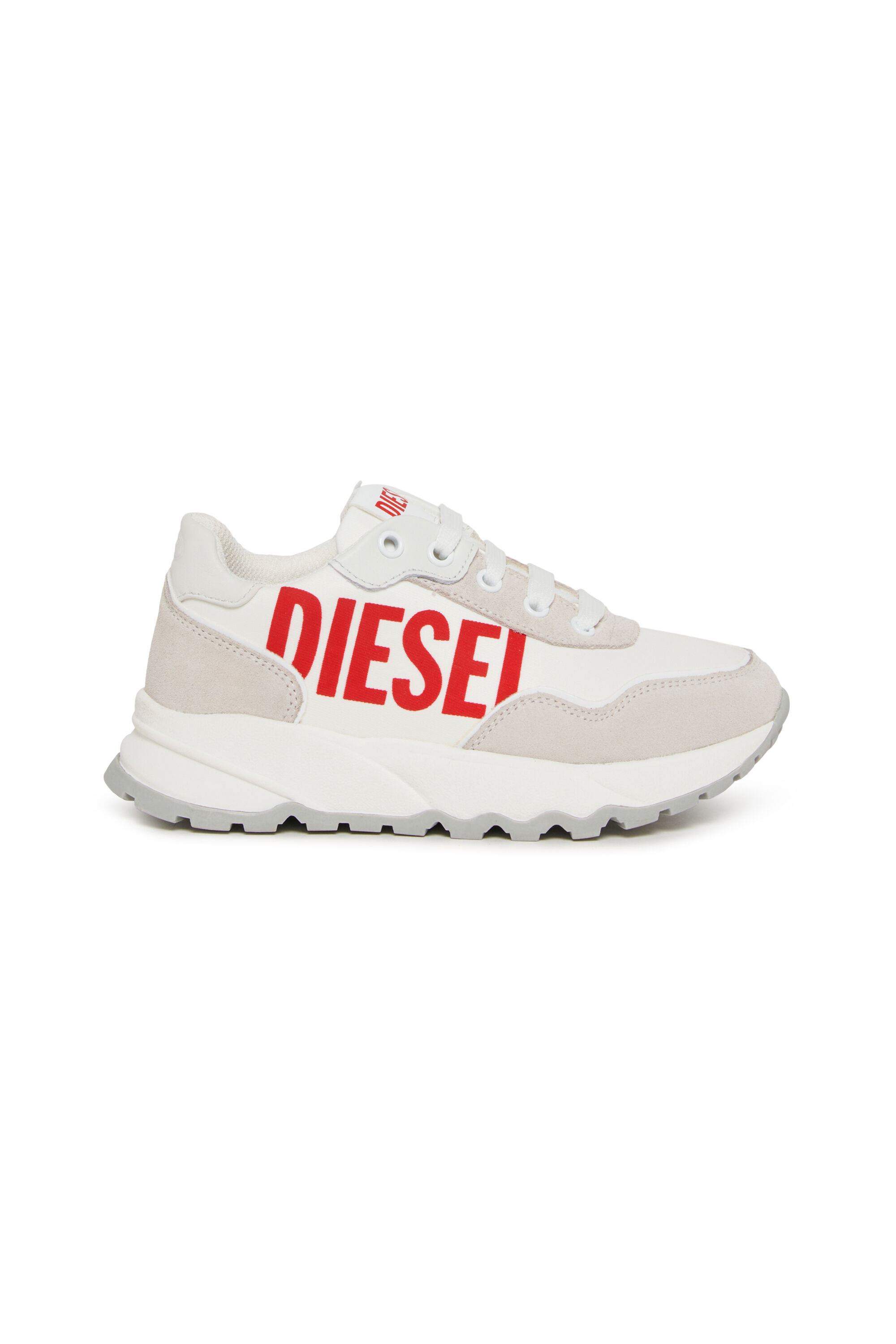 Diesel - S-RUNLOG, Unisex's S-RUNLOG-Sneakers in leather with maxi logo in White/Red - 1