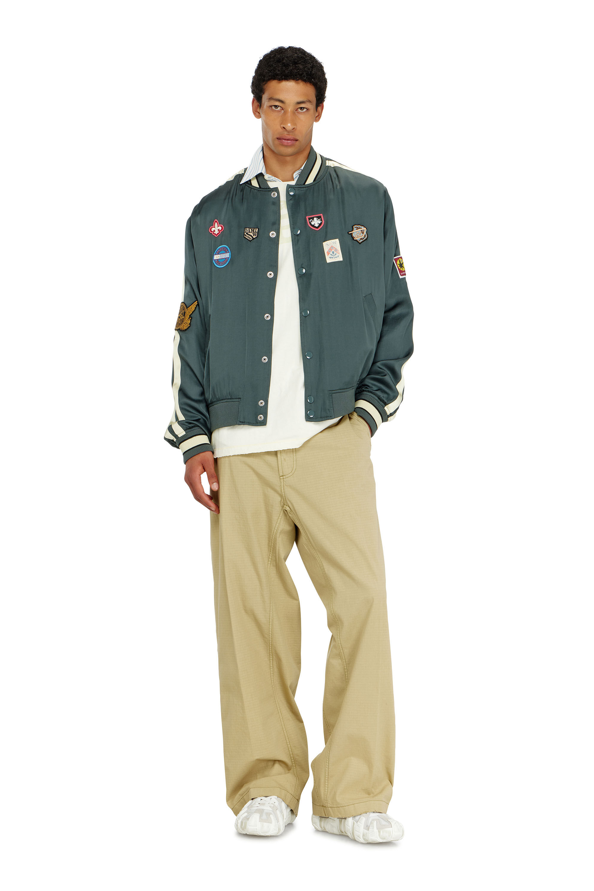Diesel - J-ANNU, Man's Satin bomber jacket with patches in null - 1