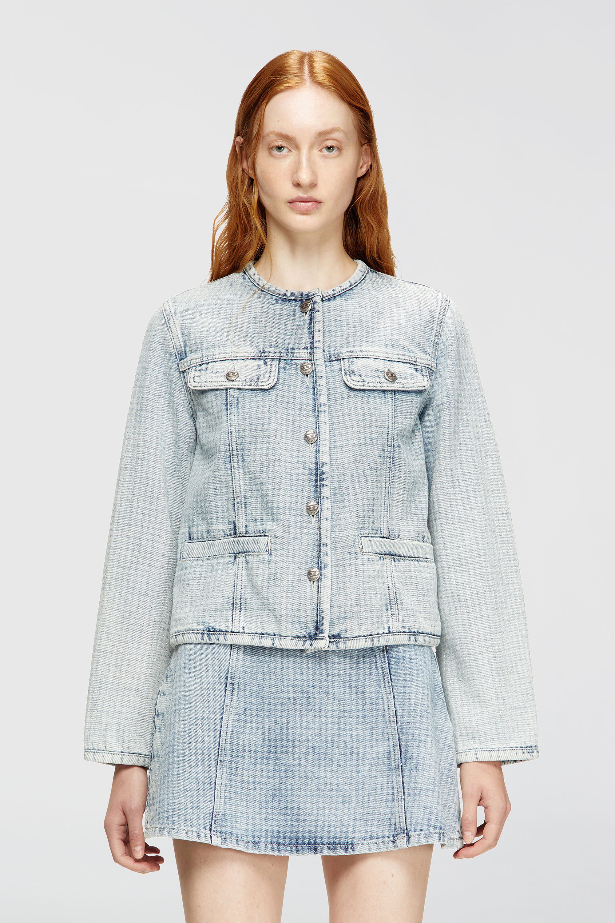 Diesel - DE-GRAFY-S, Woman's Jacket in graphic denim with crystals in Light Blue - 3