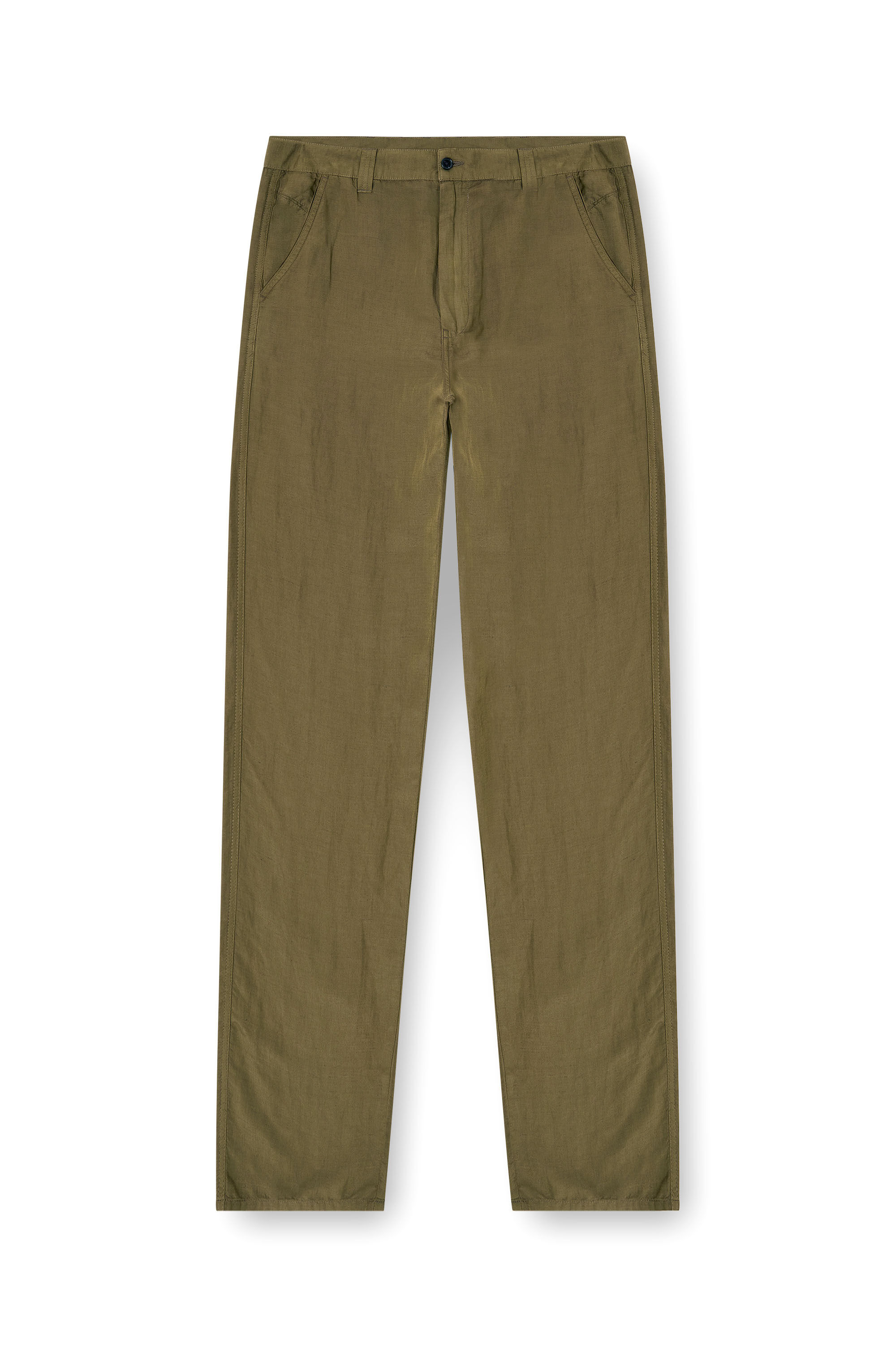 Diesel - P-HANT-CHINO-PGBS, Man's Linen-blend pants with wide leg in Green - 2