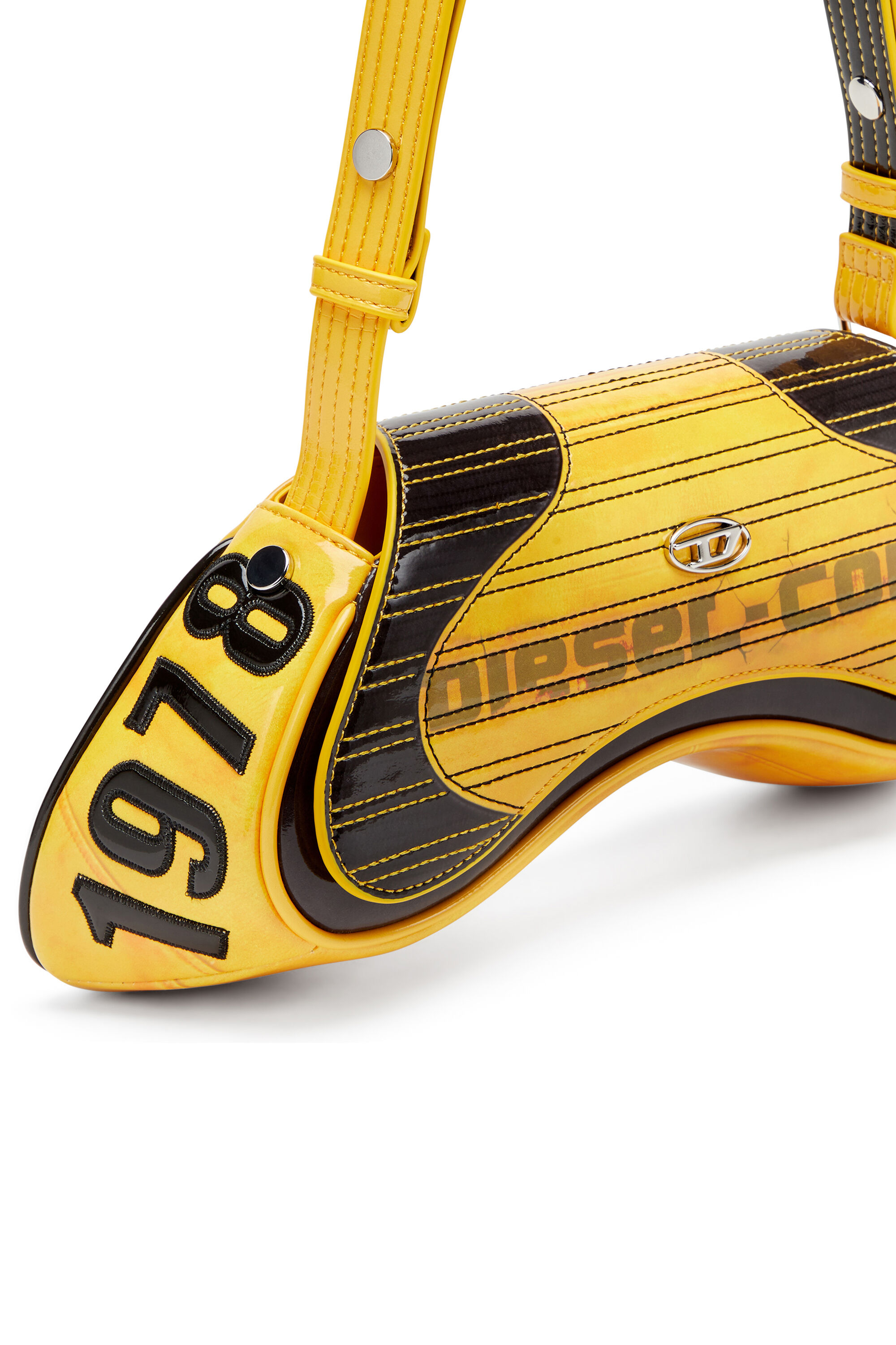 Diesel - PLAY CROSSBODY, Woman's Play-Glossy crossbody bag with biker details in Yellow - 2