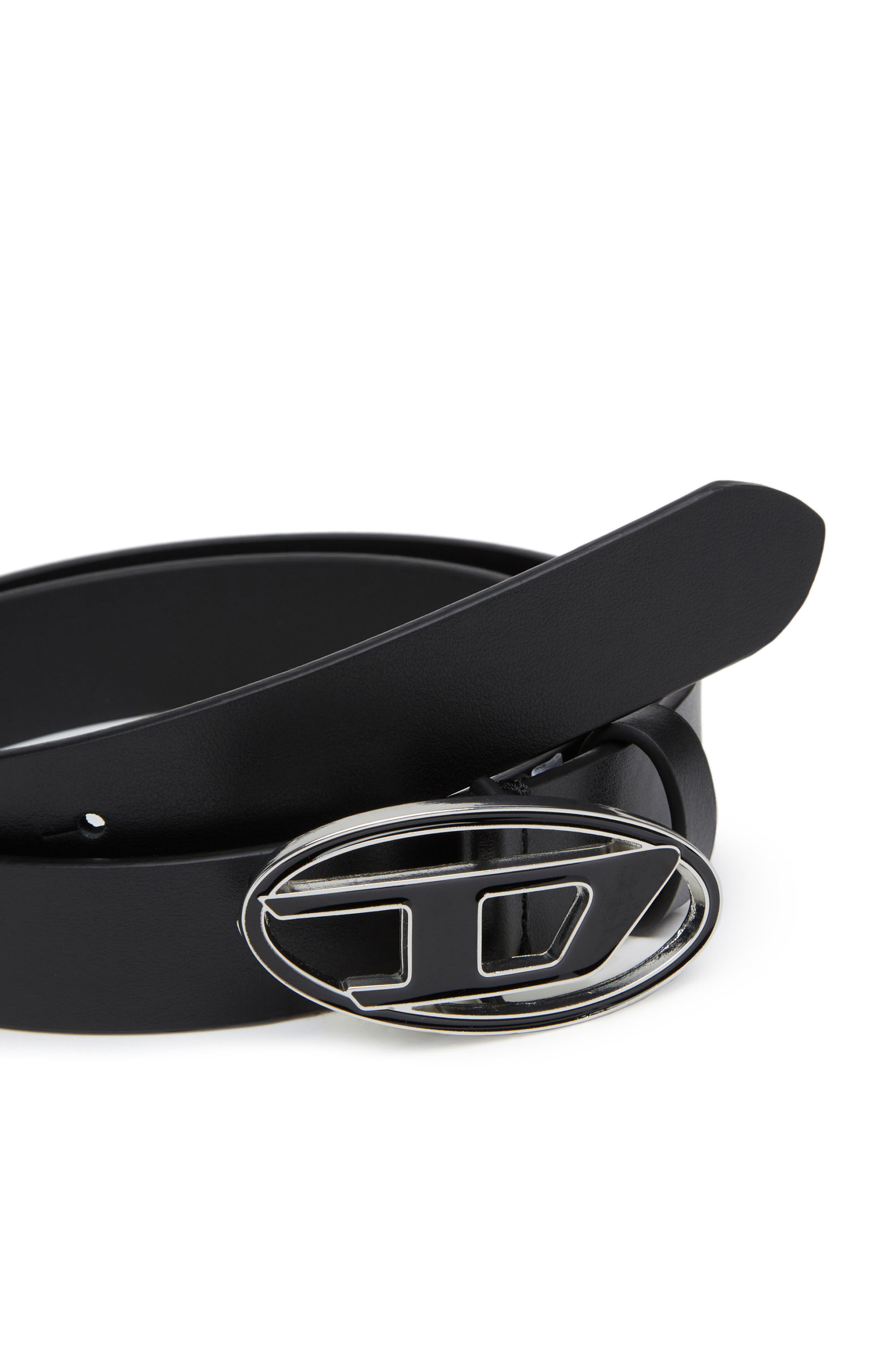 Women's 2.4cm leather belt with enamelled buckle | Black