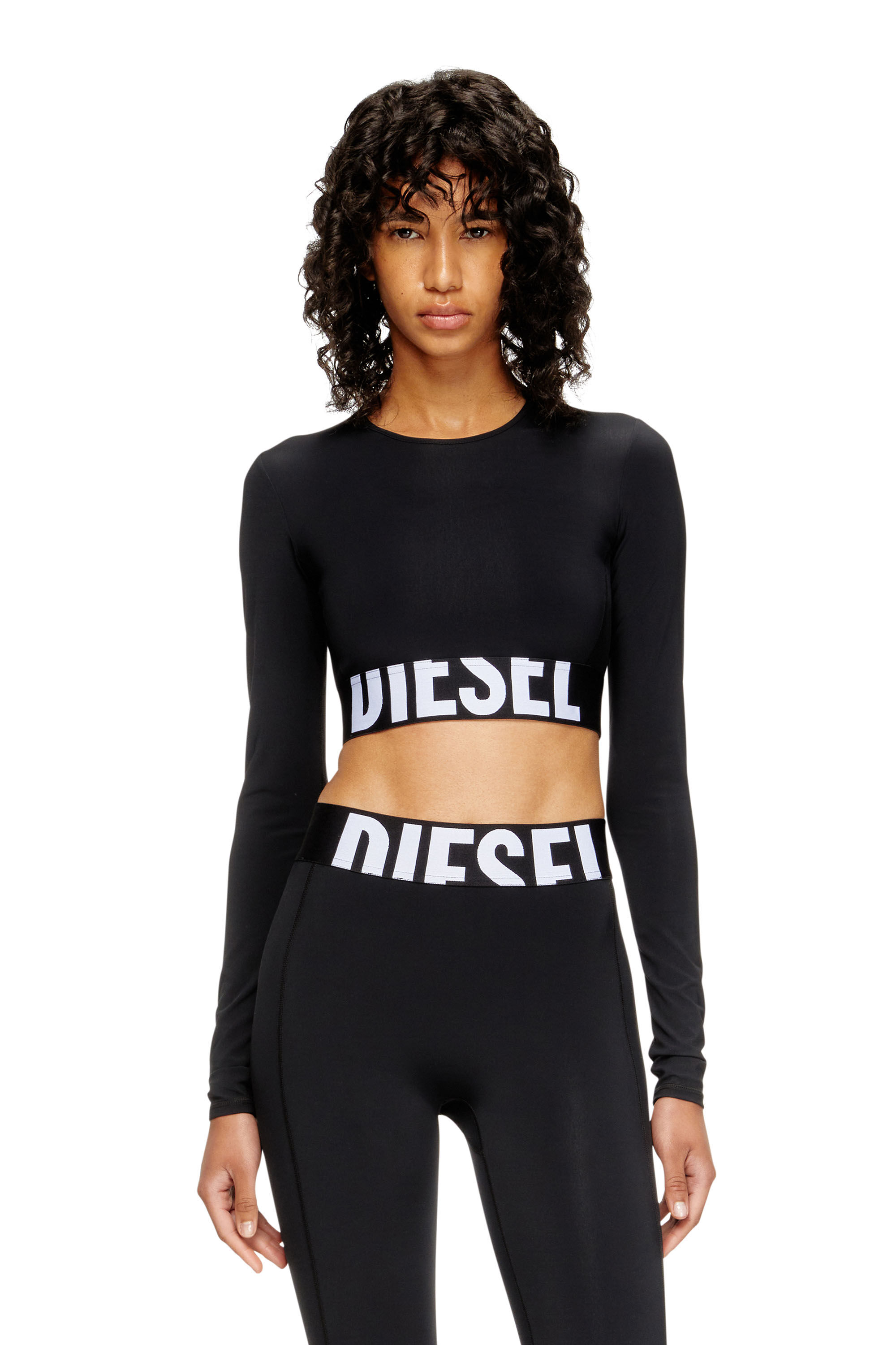 Women's Microfibre crop top with cut-off logo | Black | Diesel