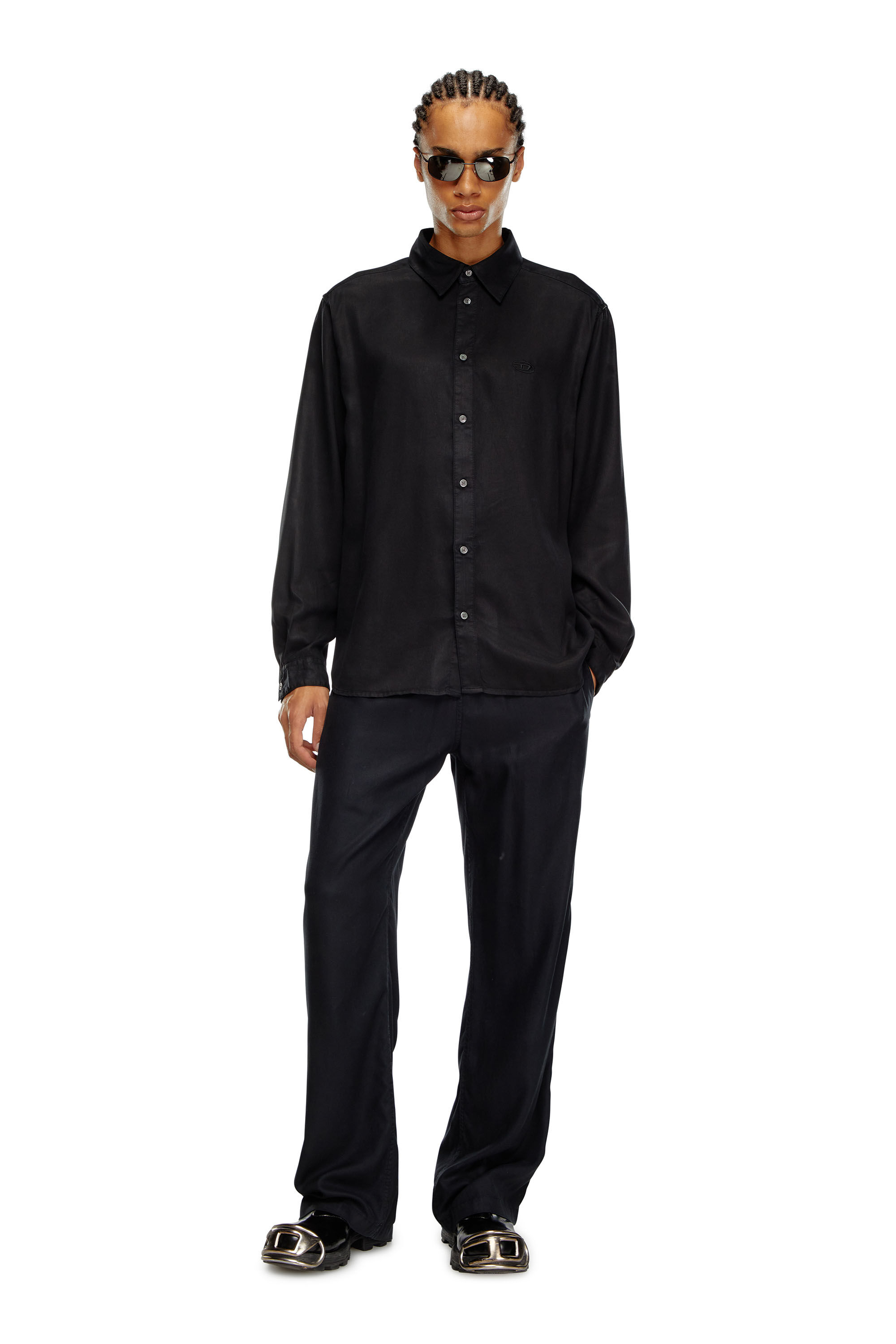 Diesel - S-SIMPLY-C, Man Fluid shirt with logo embroidery in Black - Image 1