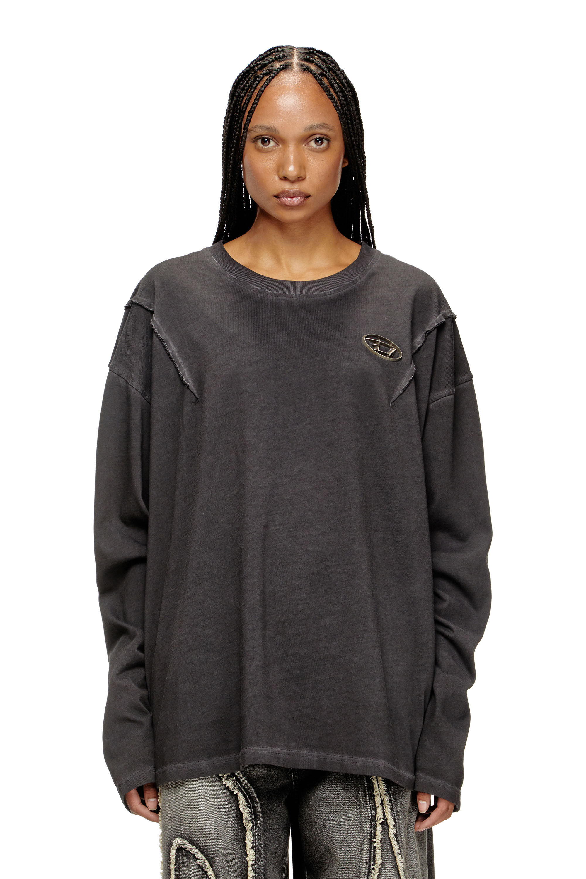 Diesel - T-THUG-T-SHIRT, Unisex's Long-sleeve T-shirt with faded effect in Dark grey - 6