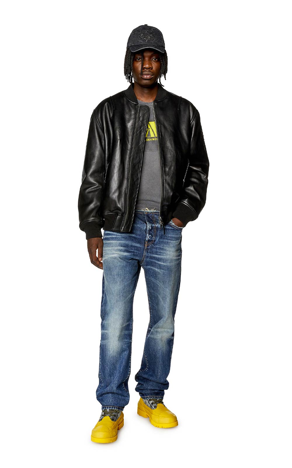 Padded jacket in tumbled leather