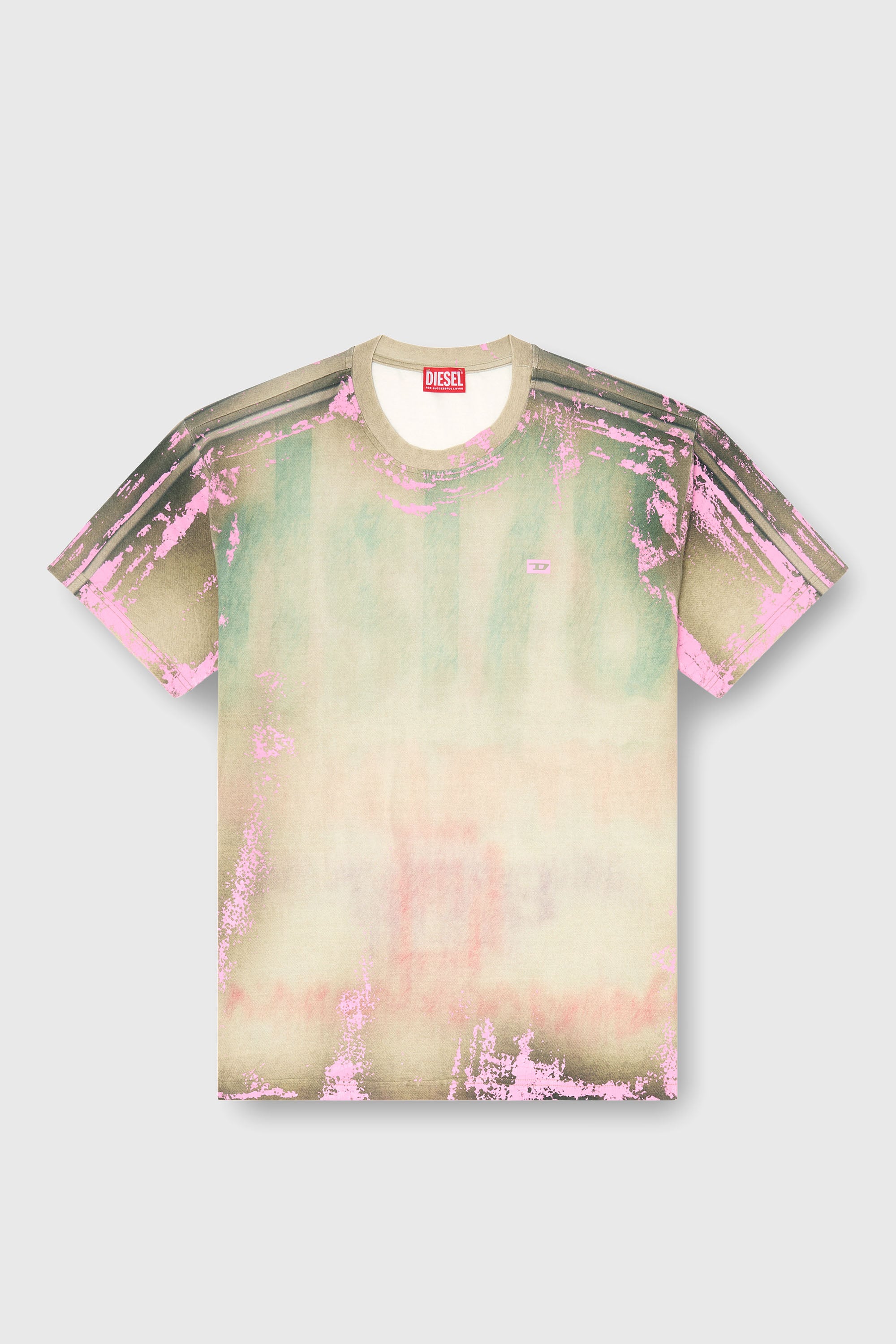 Diesel - T-FILMY-SHO, Man's T-shirt in cracked leather-effect jersey in Pink/Green - 2