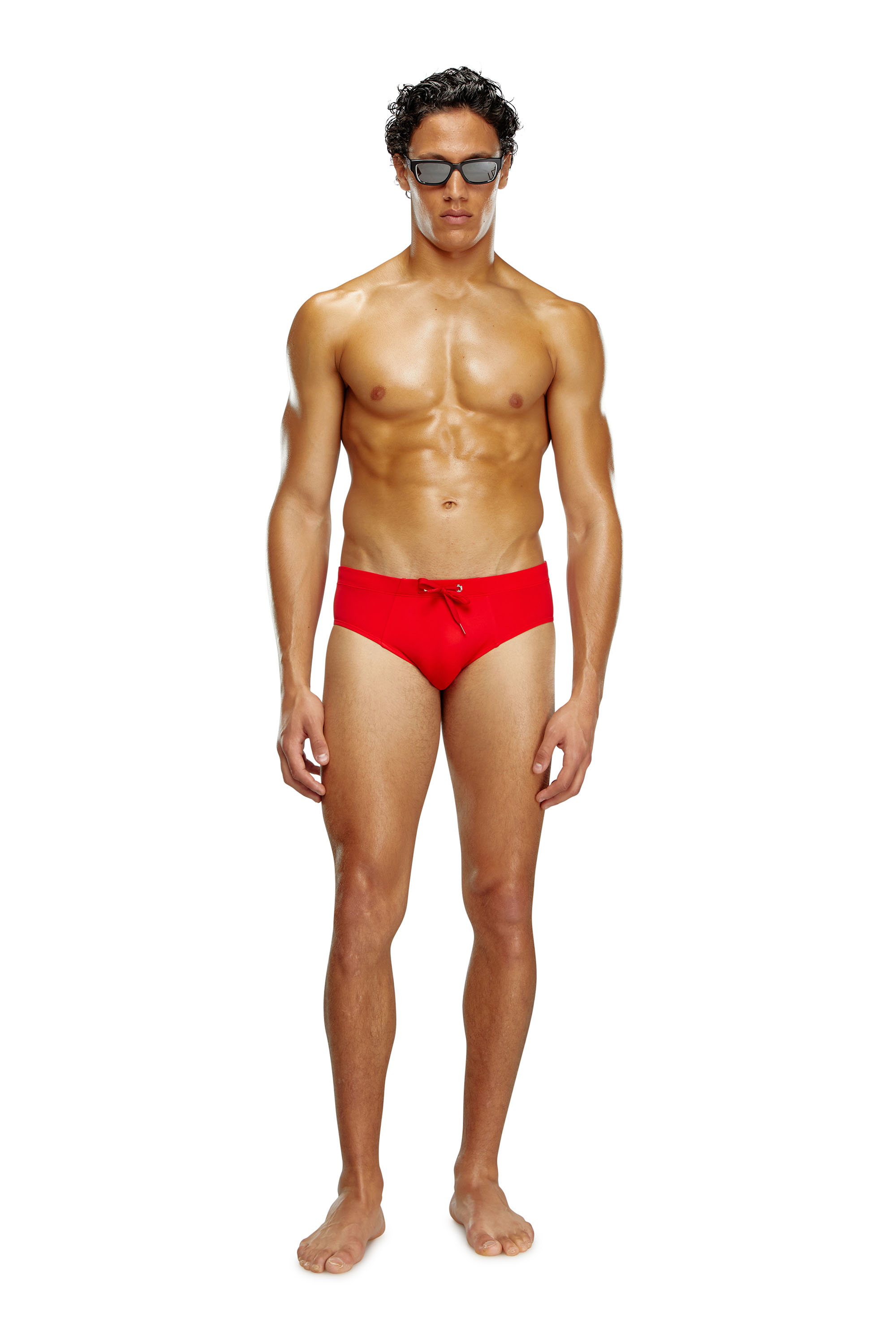 Diesel - BMBR-ALFIE, Man's Swim briefs with tonal logo print in Red - 1