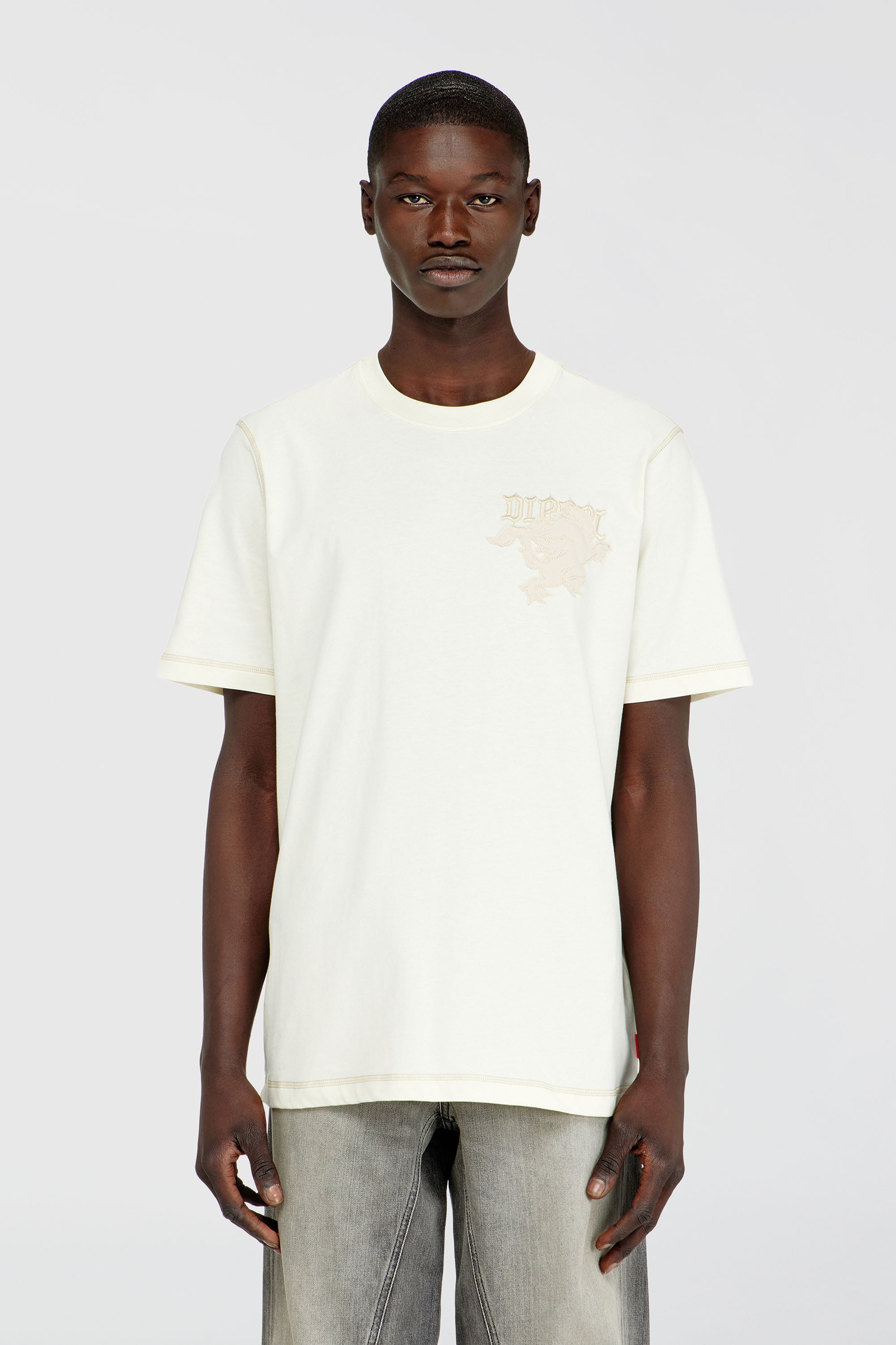 Diesel - T-ADJUST-NOTCH, Man's Regular T-shirt with embroidered patch in White - 1