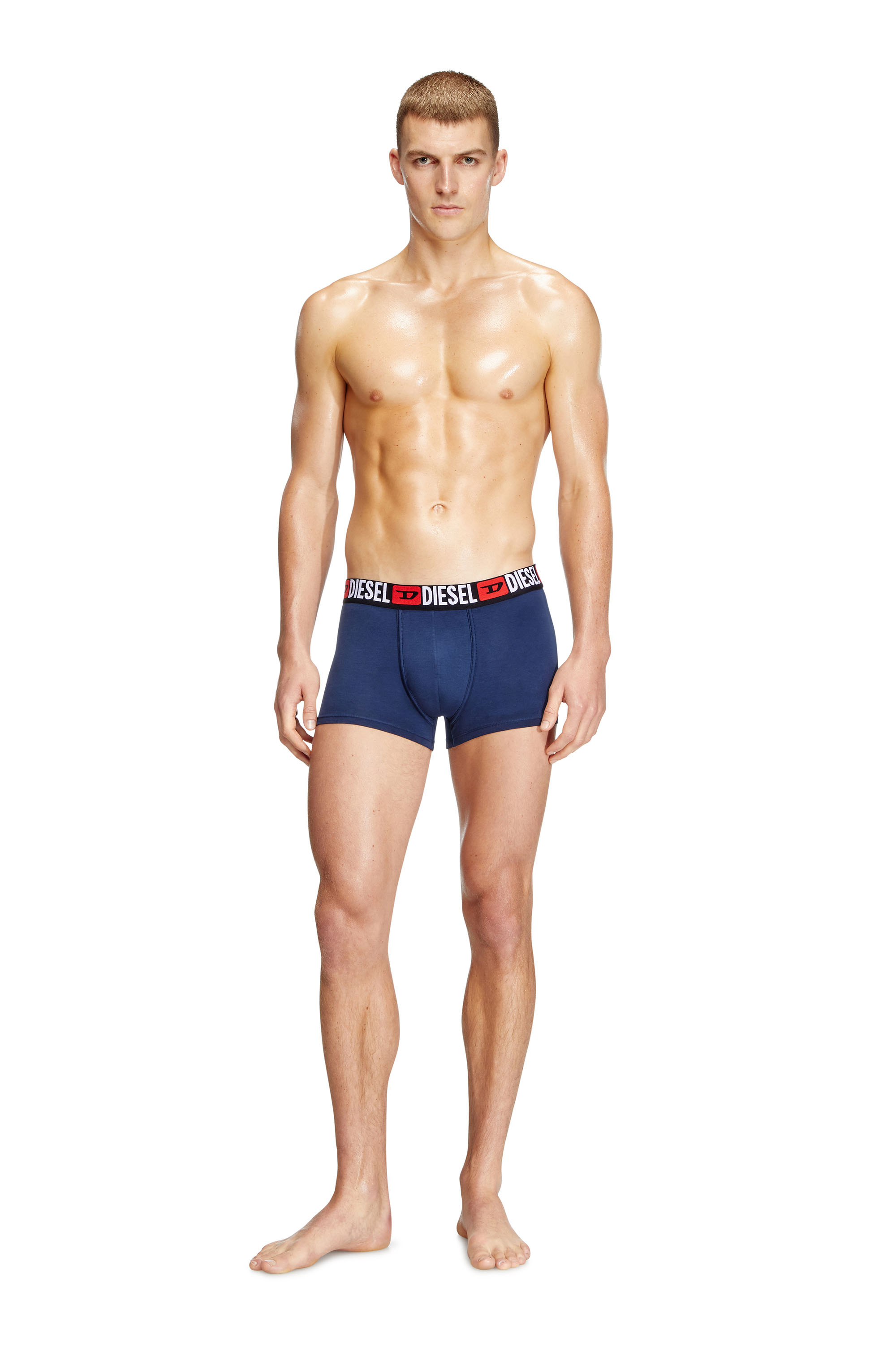 Diesel - UMBX-DAMIENTHREEPACK, Man's Three-pack of all-over logo waist boxers in Grey/Blue - 4