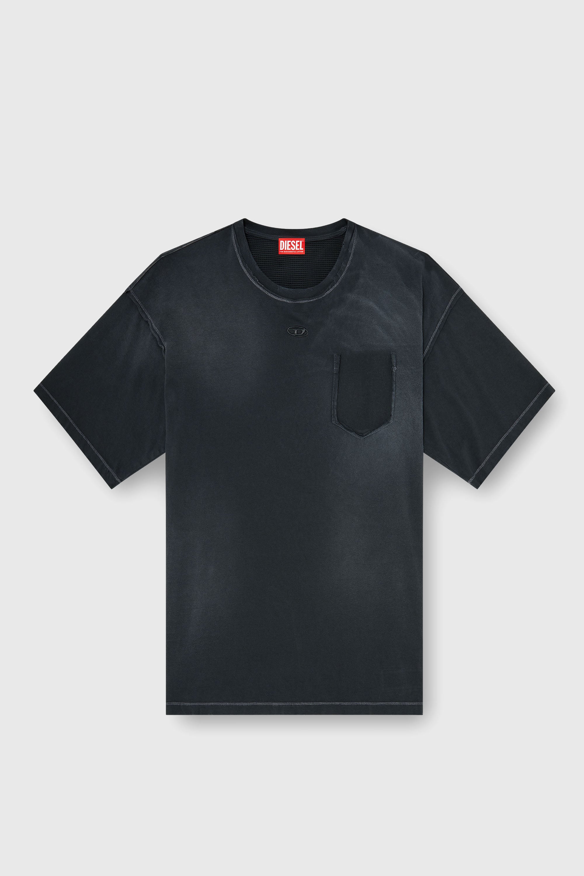 Diesel - T-POCK, Man's Faded T-shirt with ripped pocket detail in Black - 2