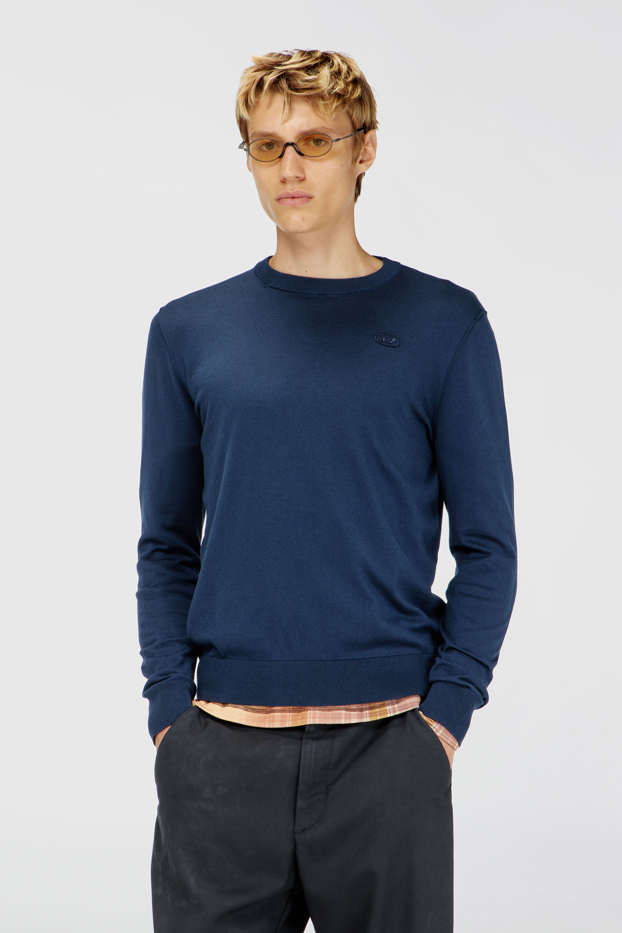 Diesel - K-FREEX-TAG-T92, Man's Cotton knitwear with tonal logo in Navy Blue - 1