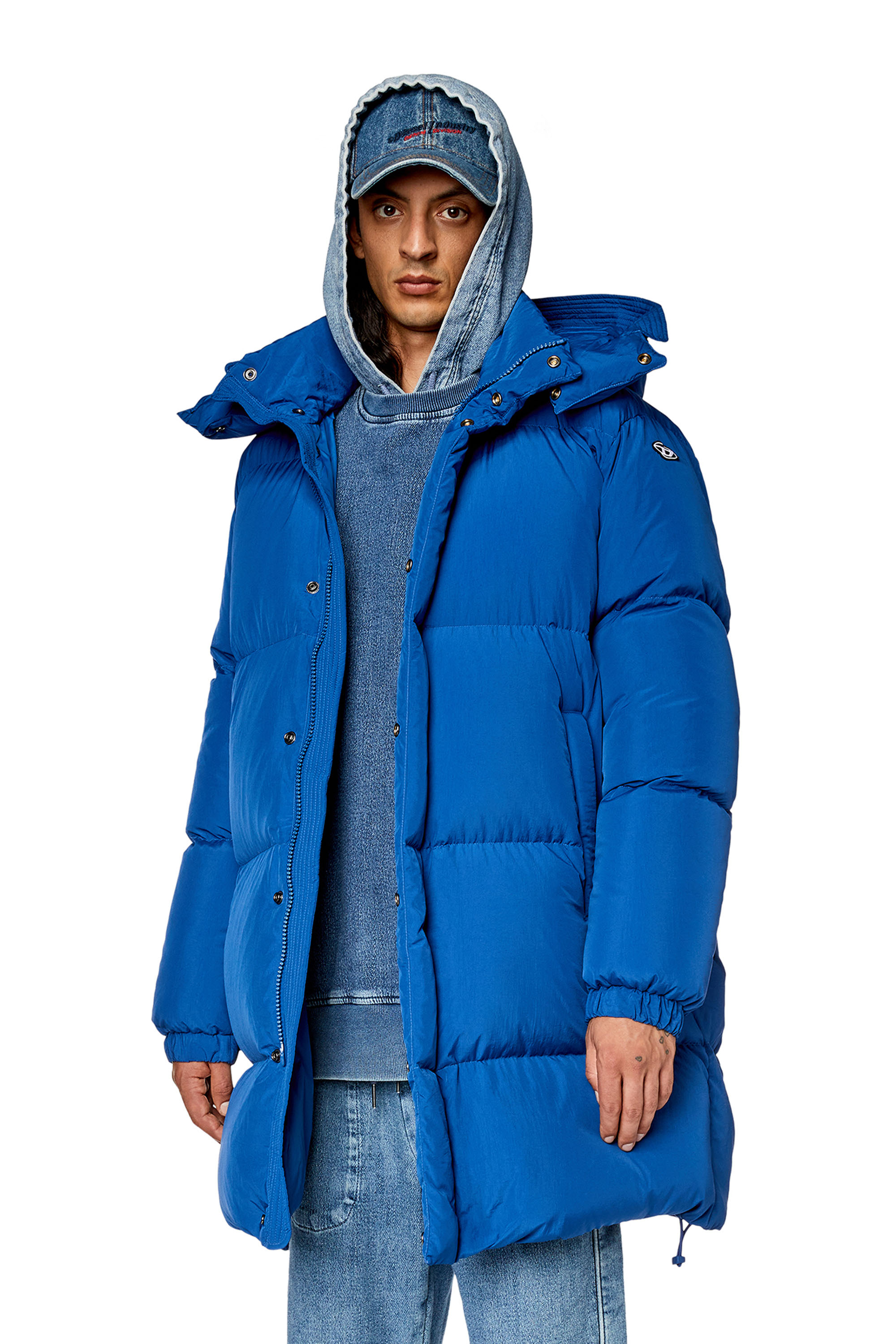 Diesel - W-ROLFYS-LONG, Man's Down coat with ViralOff® treatment in Blue - 3