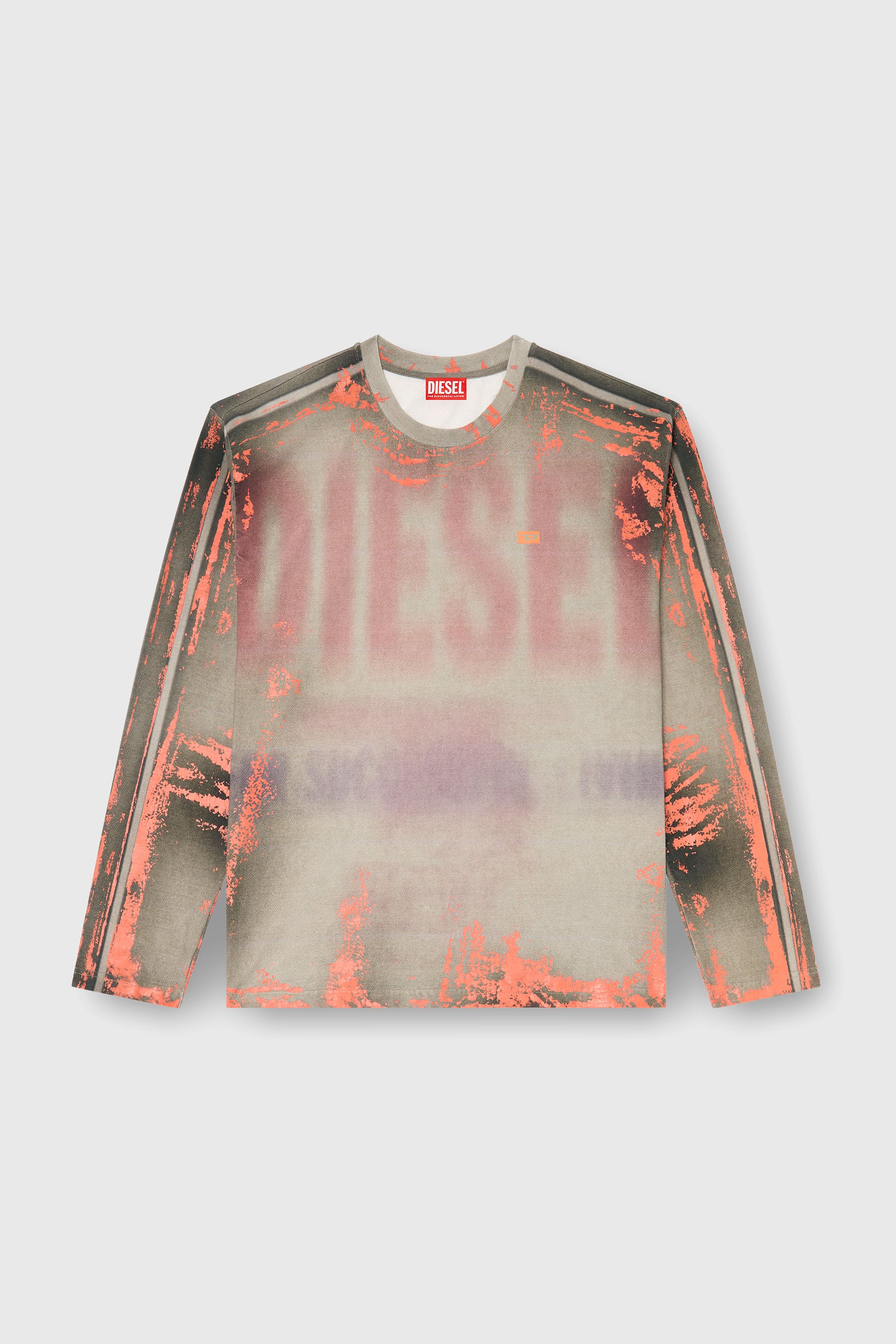 Diesel - T-FILMY, Man's Long-sleeve T-shirt in cracked jersey in Grey/Orange - 2