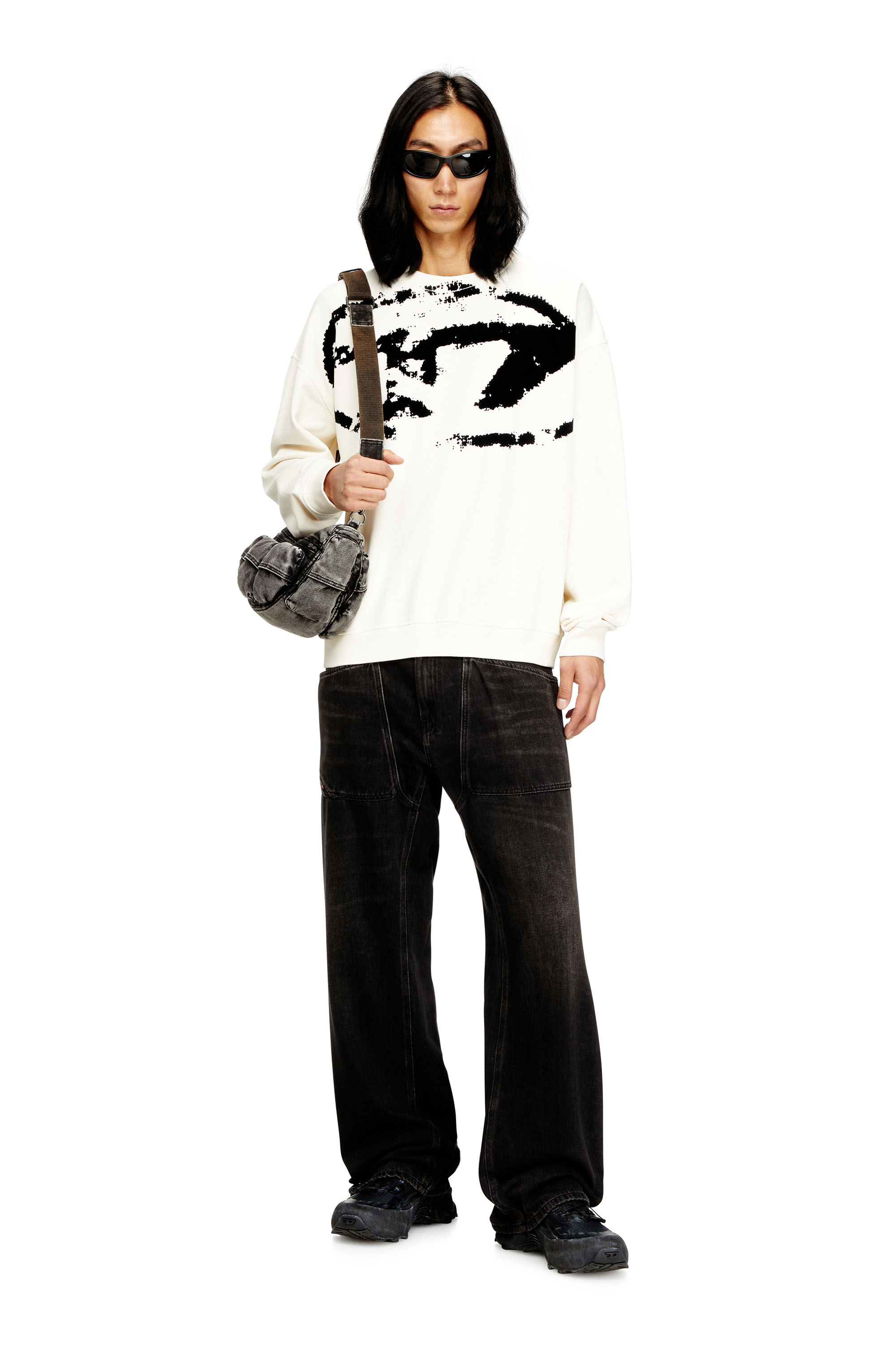 Diesel - S-BOXT-N5, Man's Sweatshirt with distressed flocked logo in White/Black - 2