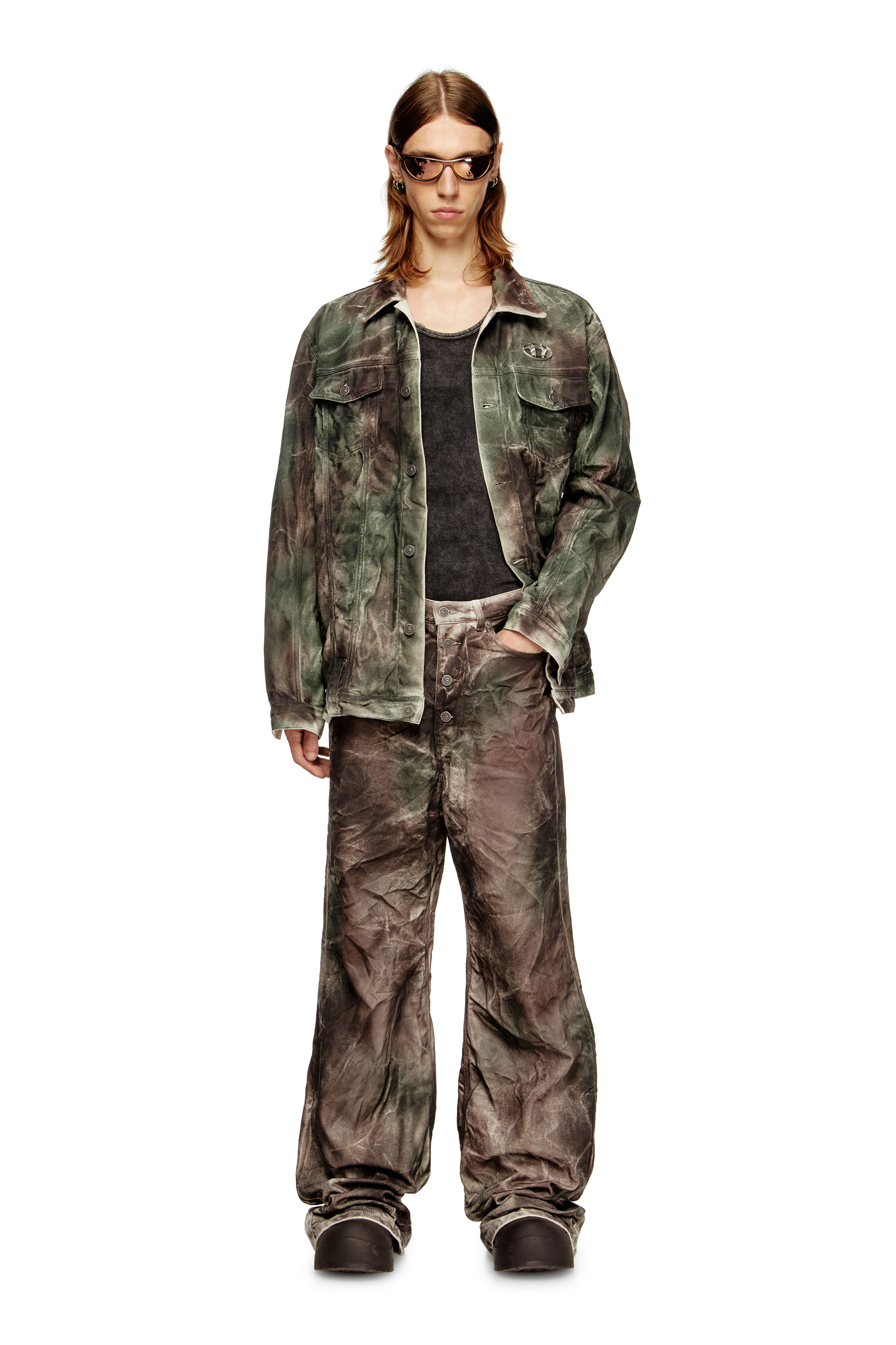 Diesel - P-THUG-PANT, Unisex's Pants in crinkled camo canvas in Brown/Green - 2