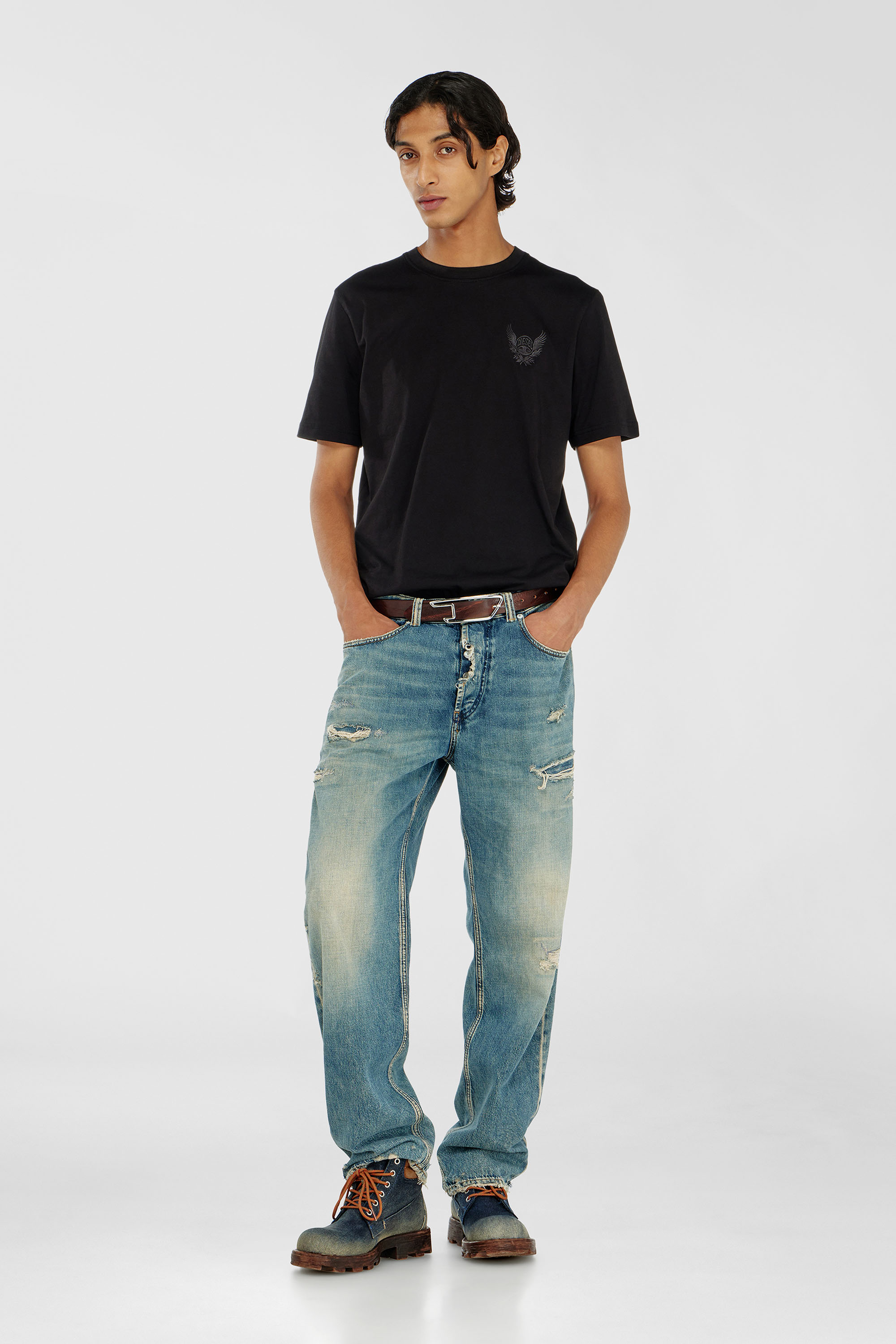 Diesel - T-ADJUST-AA8, Man's Cotton T-shirt with chest logo motif in Black - 2