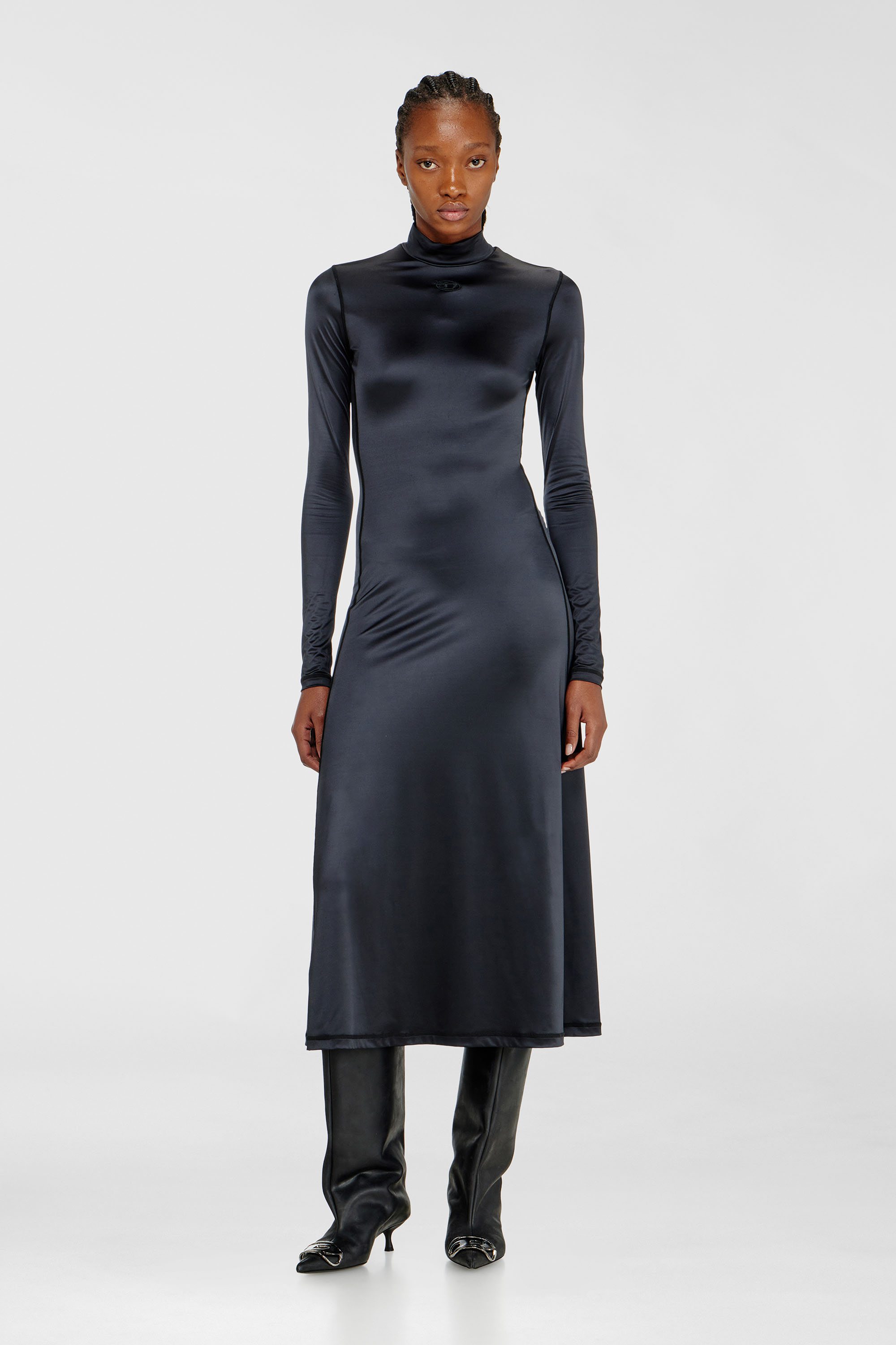 Diesel - D-UNGO, Woman's Fluid midi dress with turtle neck in Black - 1