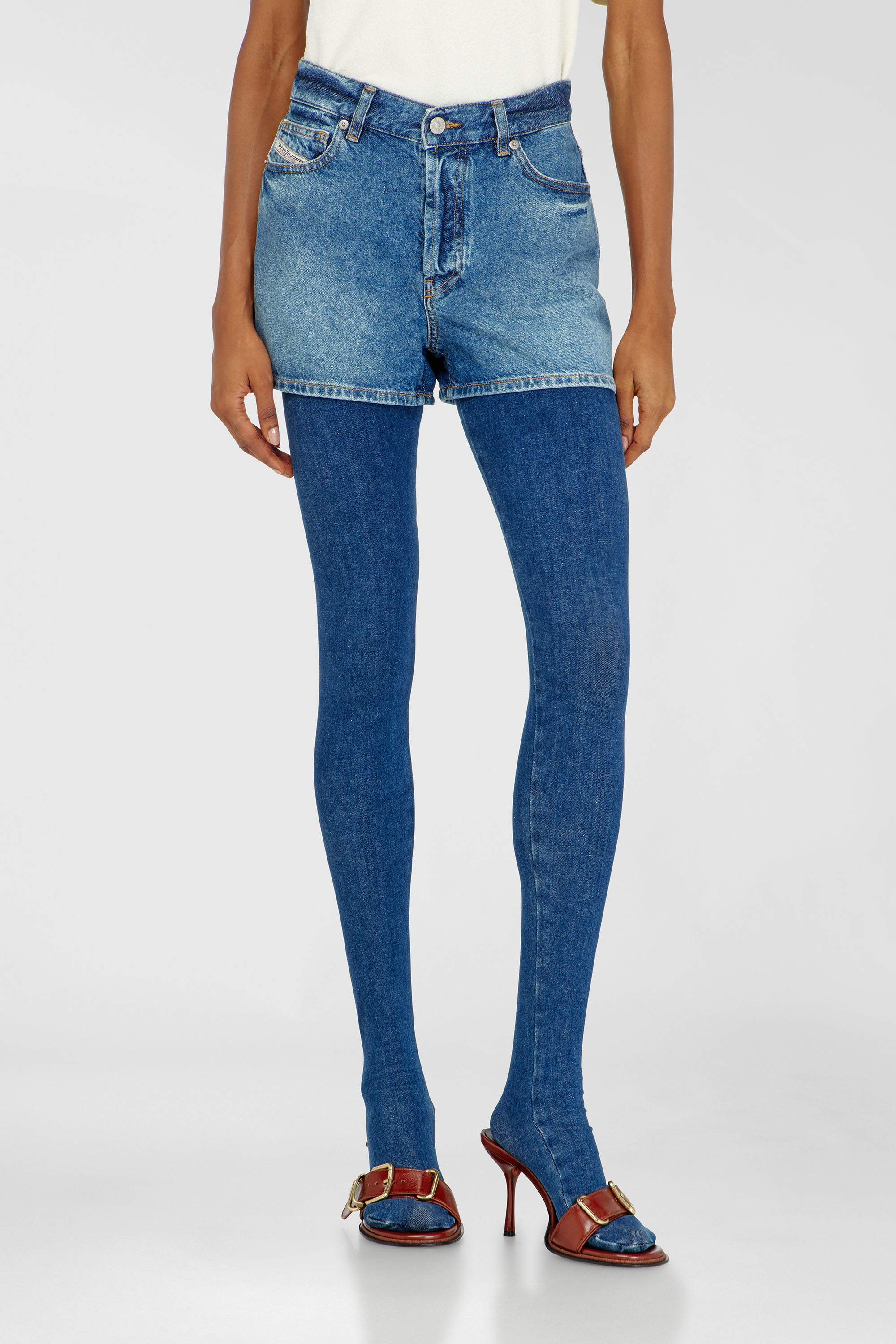 Diesel - DE-HELIOS, Woman's Shorts in worn-in denim in Medium blue - 1