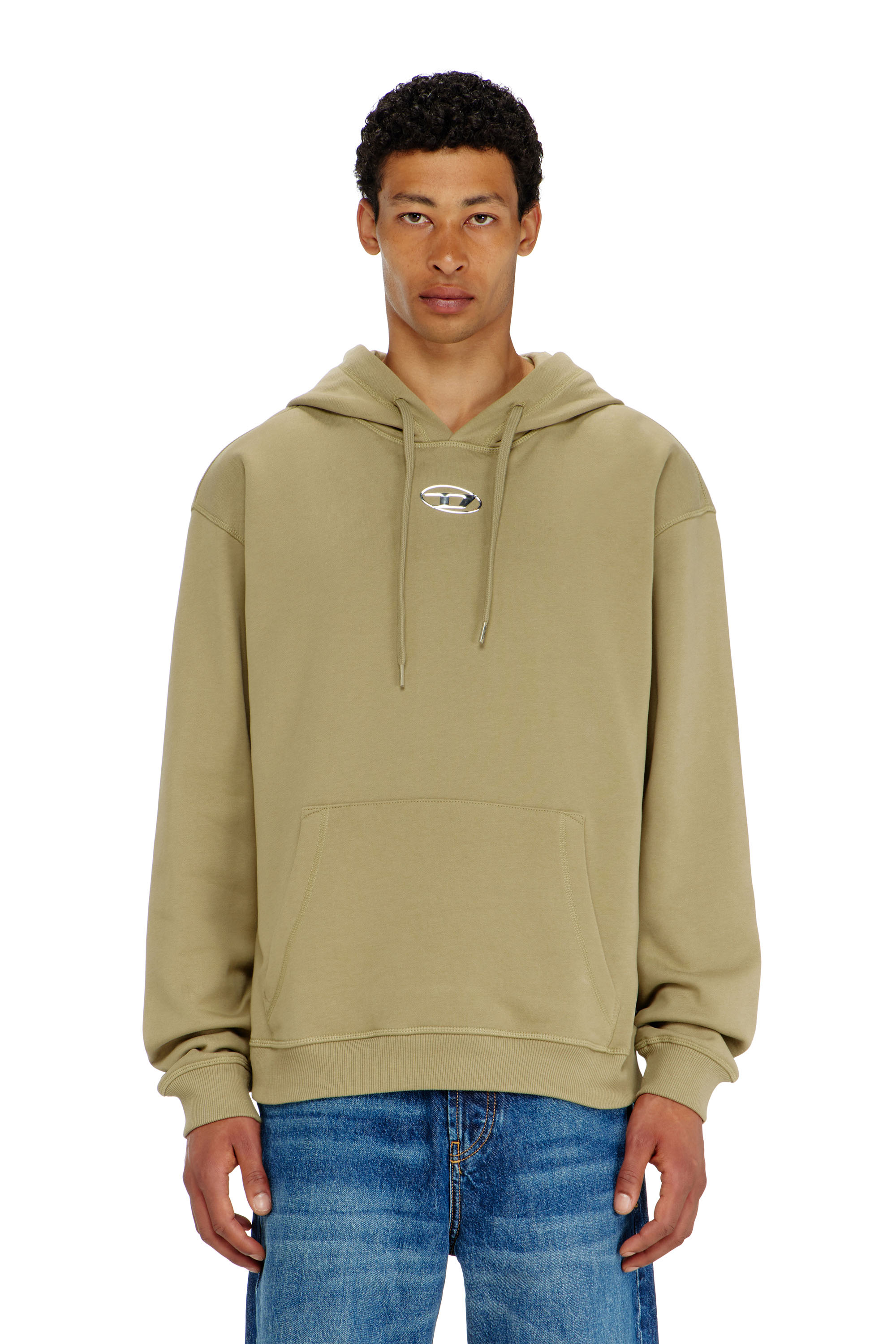 Diesel - S-NORM-HOOD-IOD, Man's Cotton hoodie with metallic Oval D in Olive Green - 1