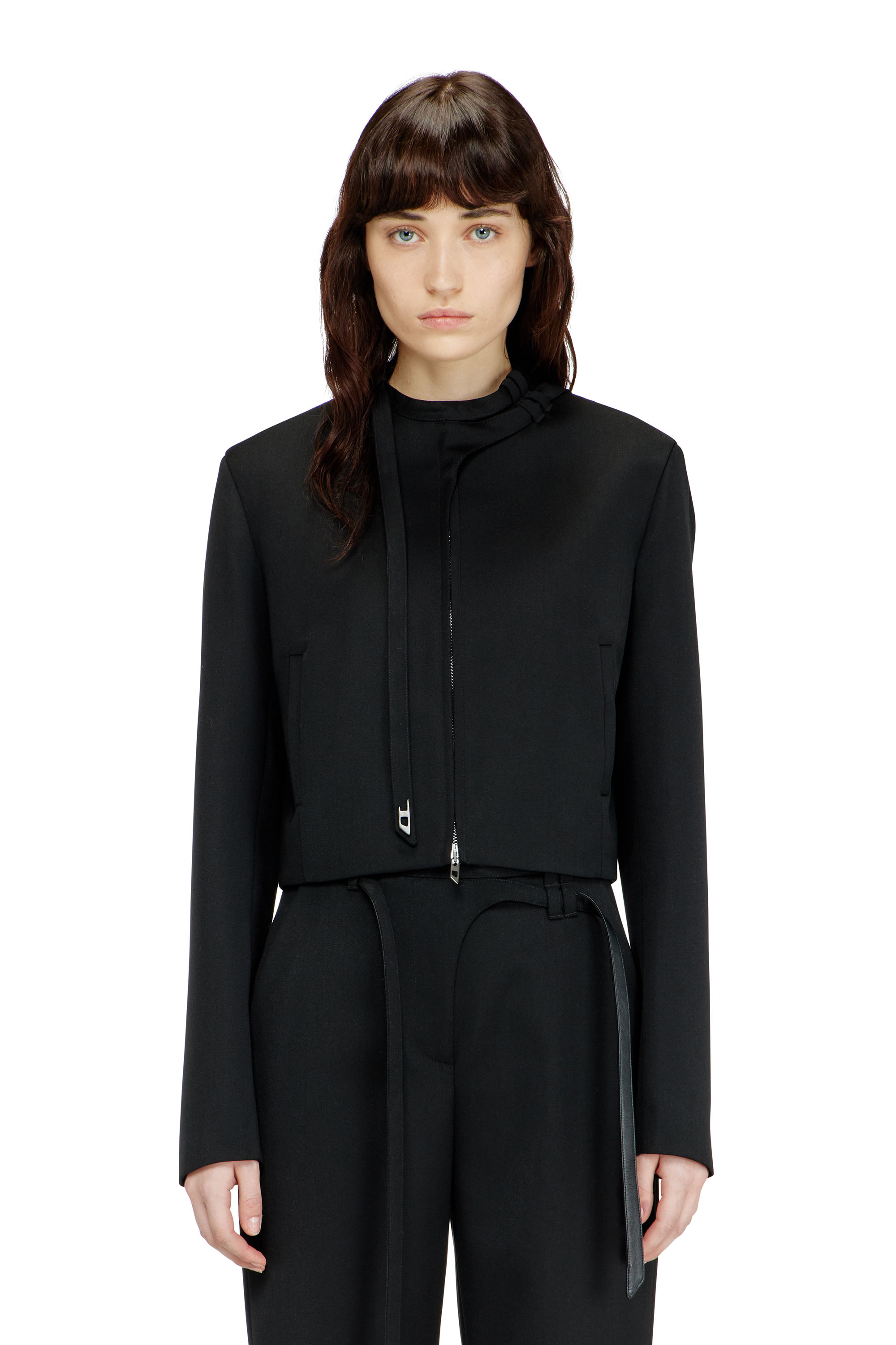 Diesel - G-HAVOC-1, Woman's Tailored jacket with biker neck strap in Black - 1