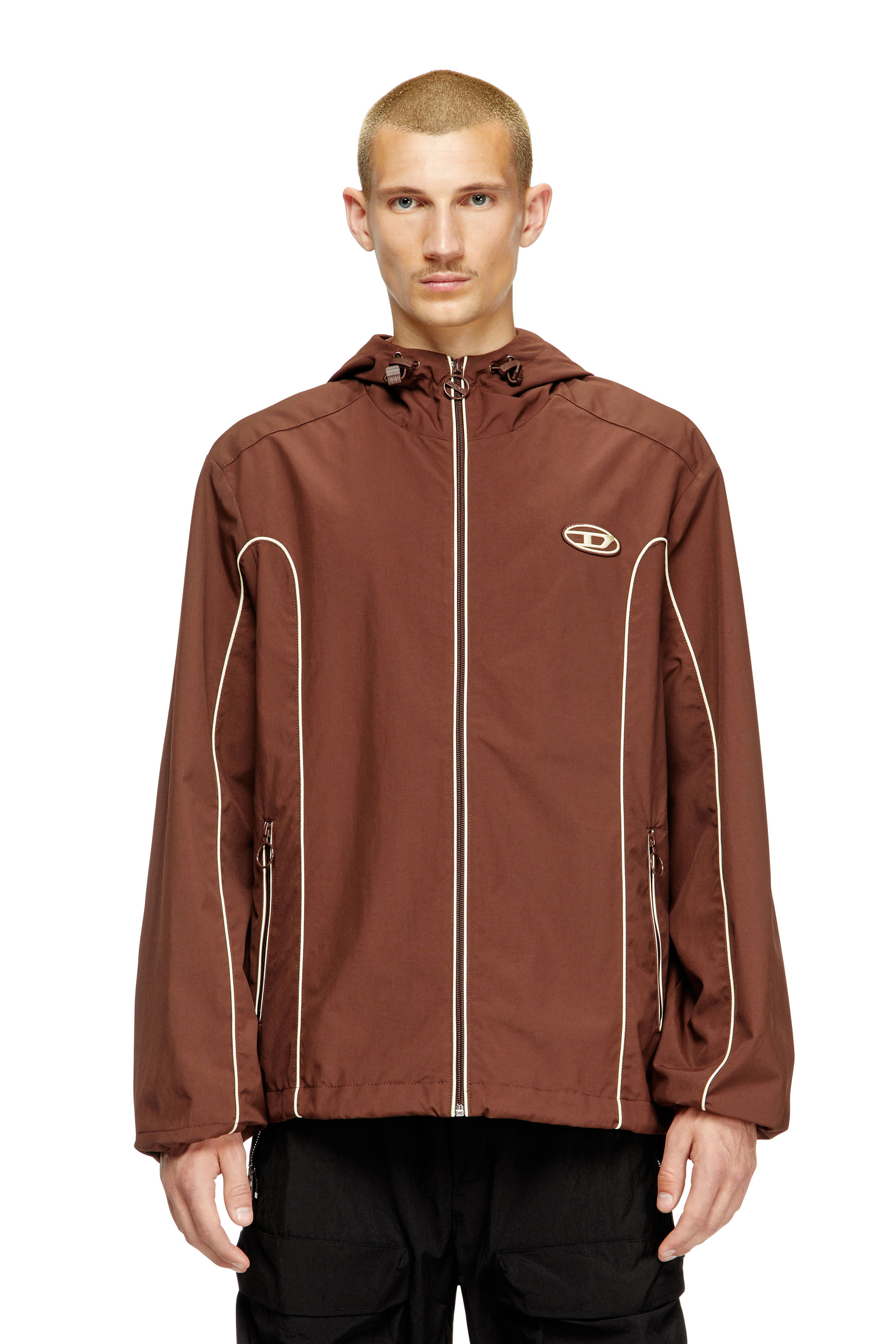 Diesel - J-HIVES, Man's Windbreaker with contrast piping in Brown - 3