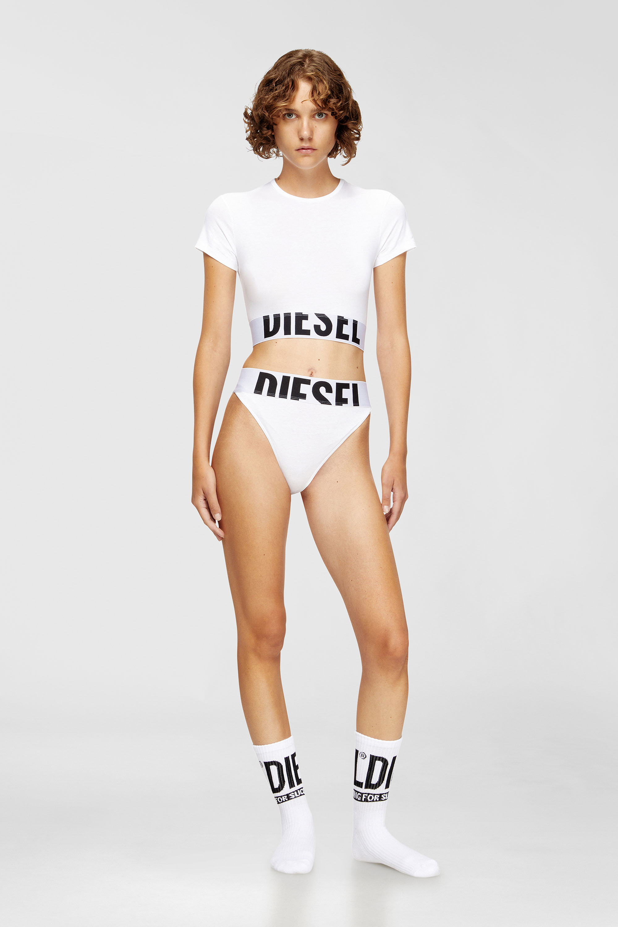 Diesel - UFTEE-SPORT-CROPPED-T-SHIRT, Woman's Sporty cropped top with logo band in White - 2