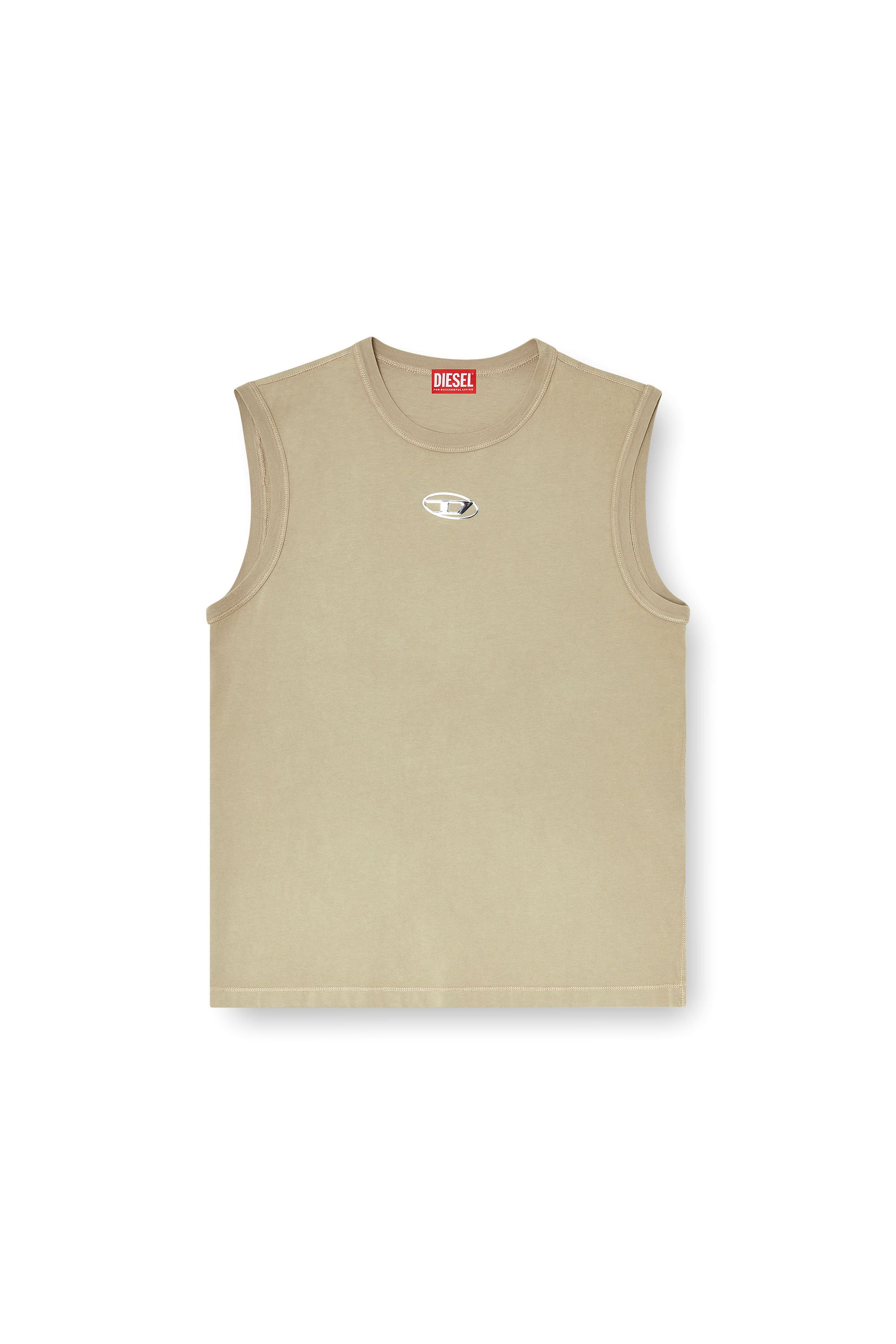 Diesel - T-BISCO-IOD, Man's Cotton tank top with metallic Oval D in Beige - 3