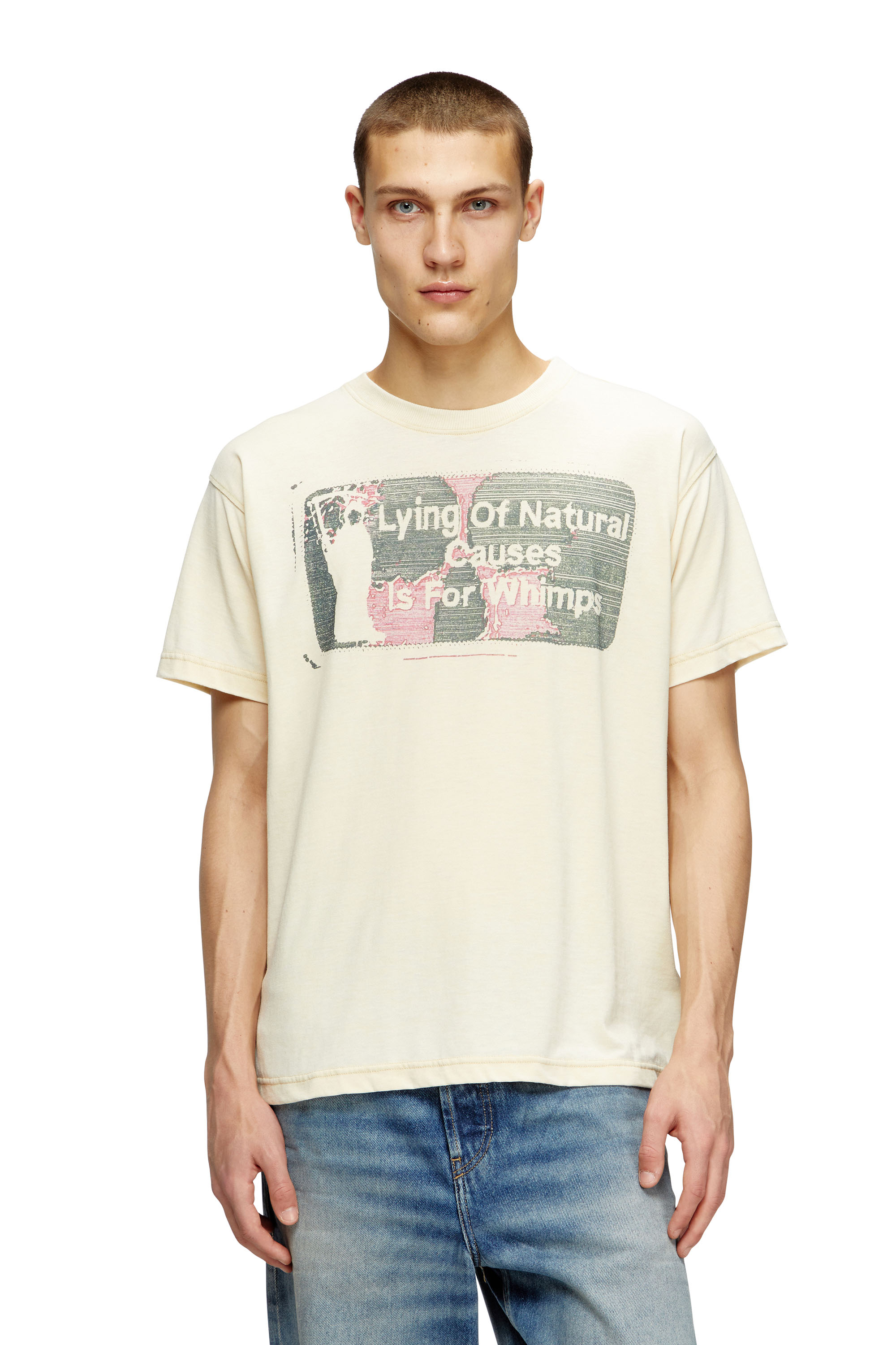 Diesel - T-NORM-T2, Man's Slogan T-shirt with burnout wash in Beige - 3