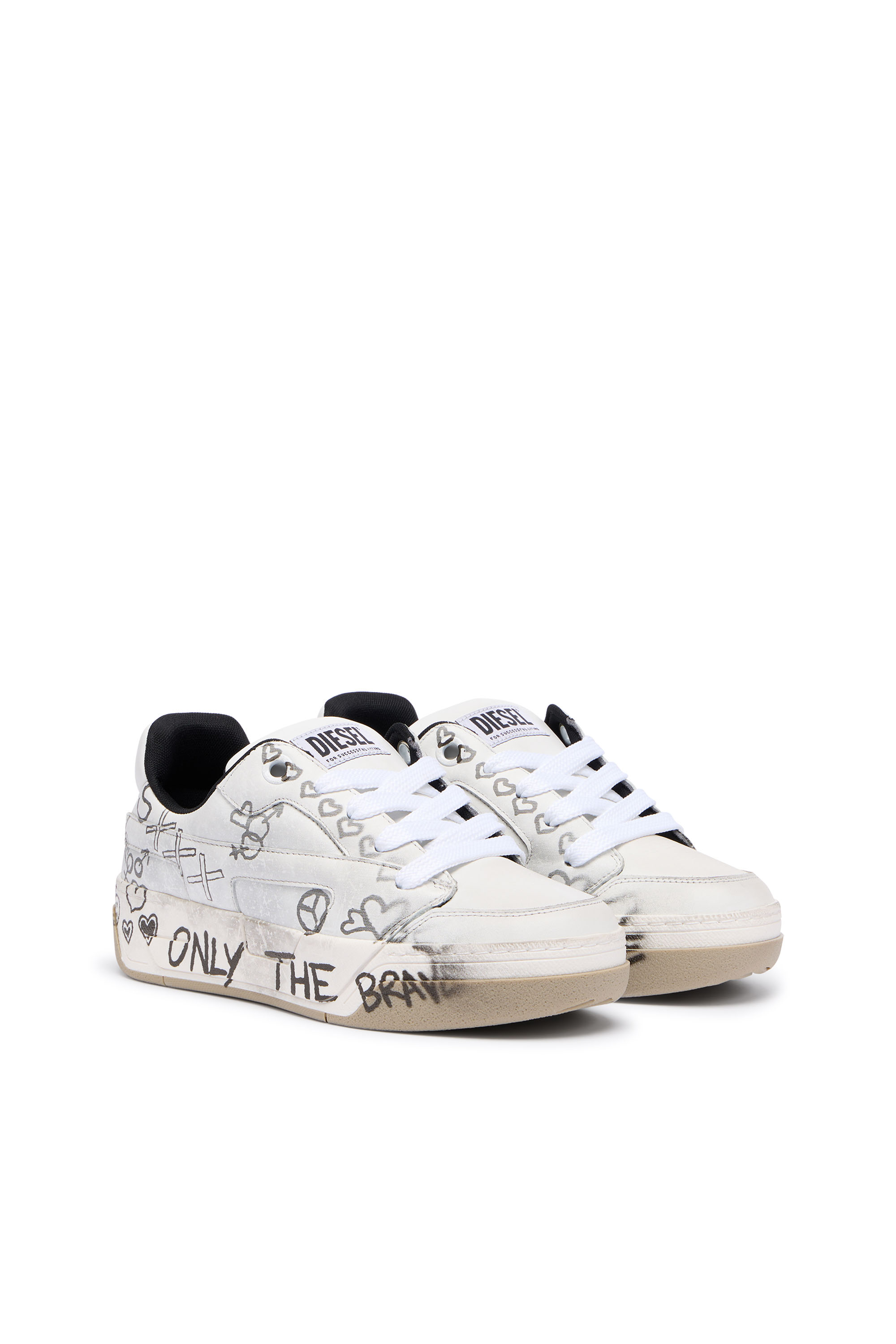 Diesel - S-D-OLLIE LOW, Man's D-Ollie-Leather sneakers with graffiti print in White - 2