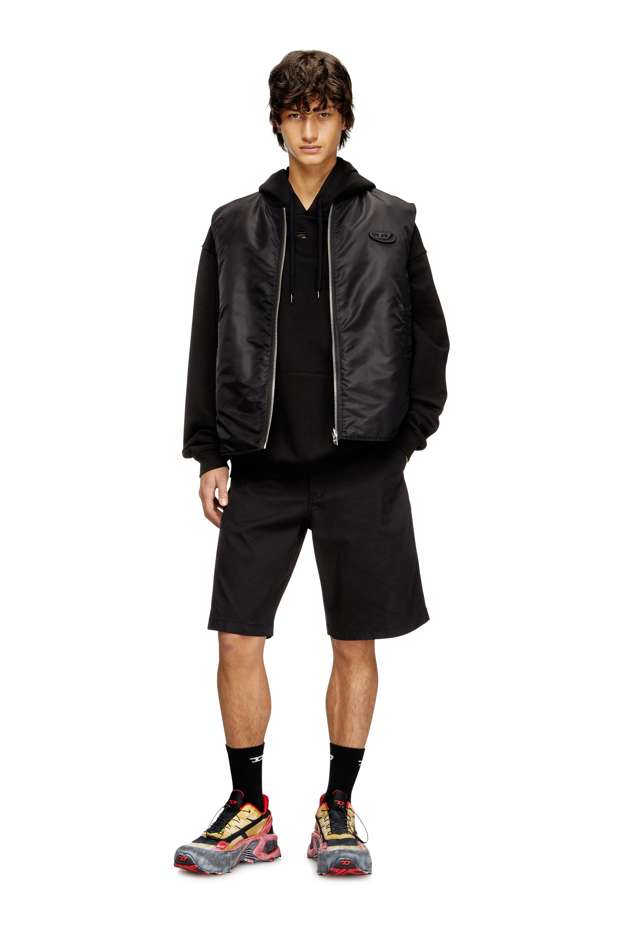 Diesel - W-TYPE-D1-SL, Man's Padded satin vest with Oval D embroidery in Black - 2