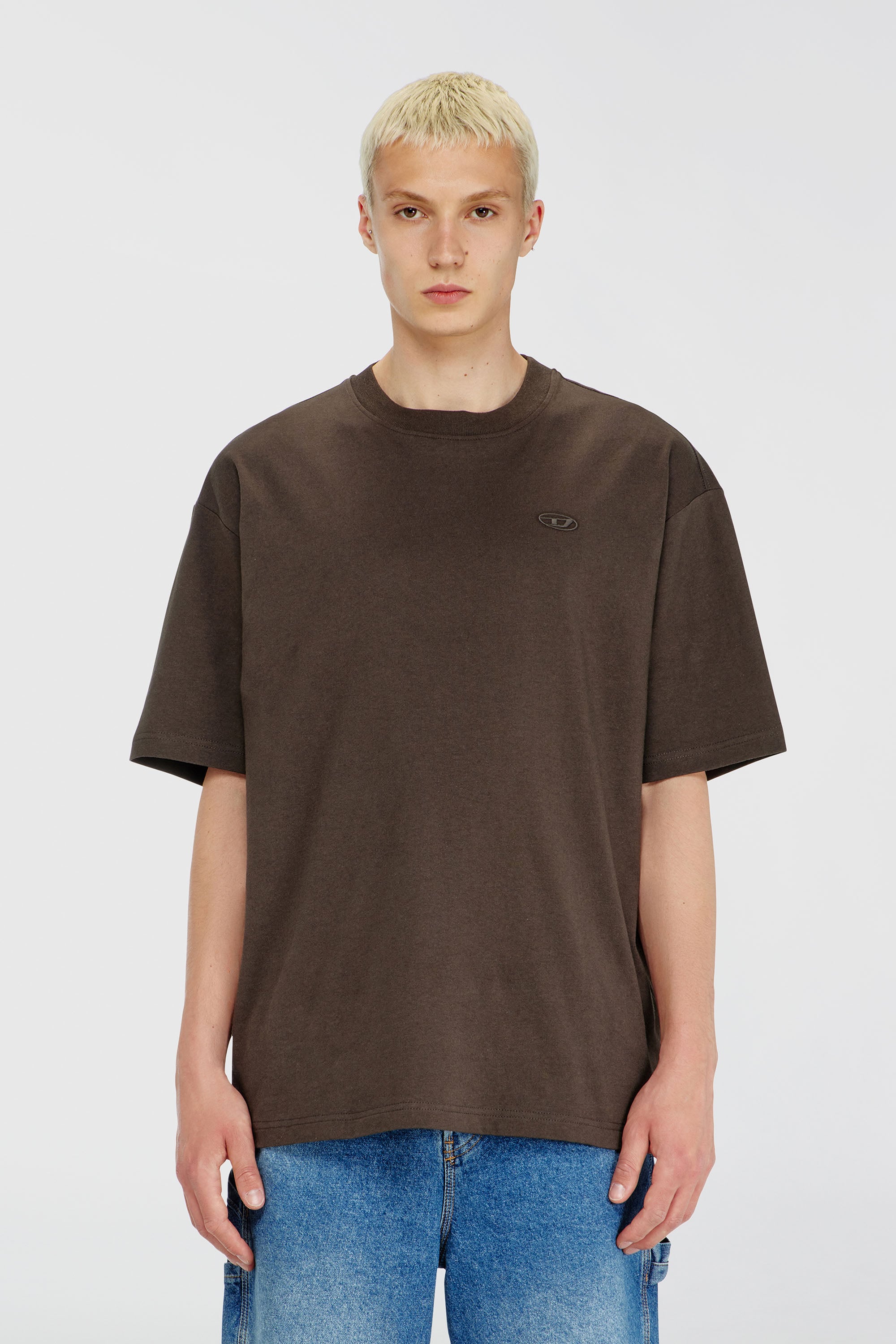 Diesel - T-BOGGY-MEGOVAL-D, Man's T-shirt with maxi oval D embroidery in Brown - 1