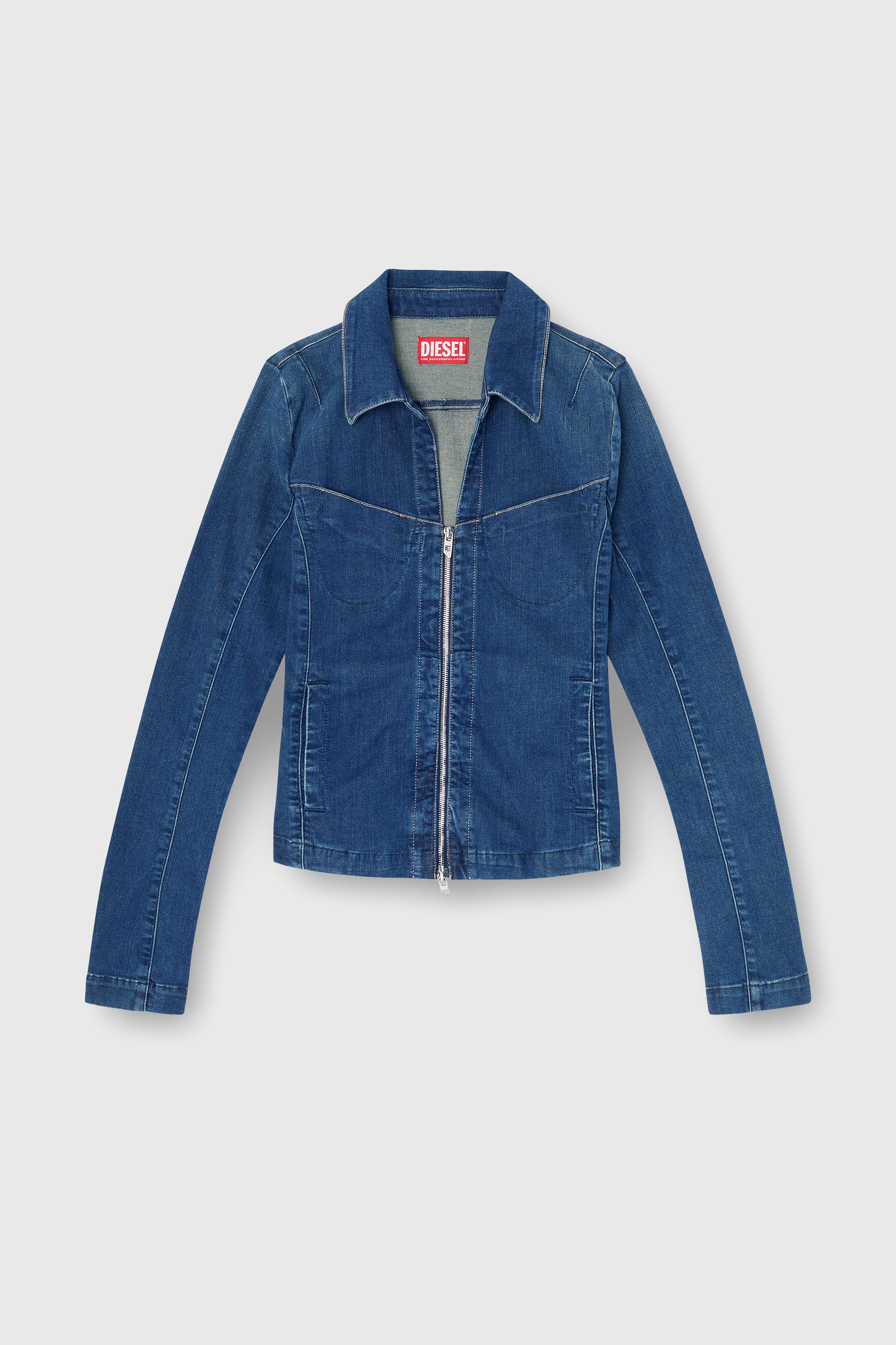 Diesel - DE-QUINOR-S1, Woman's Full-zip shirt in denim in Medium blue - 2