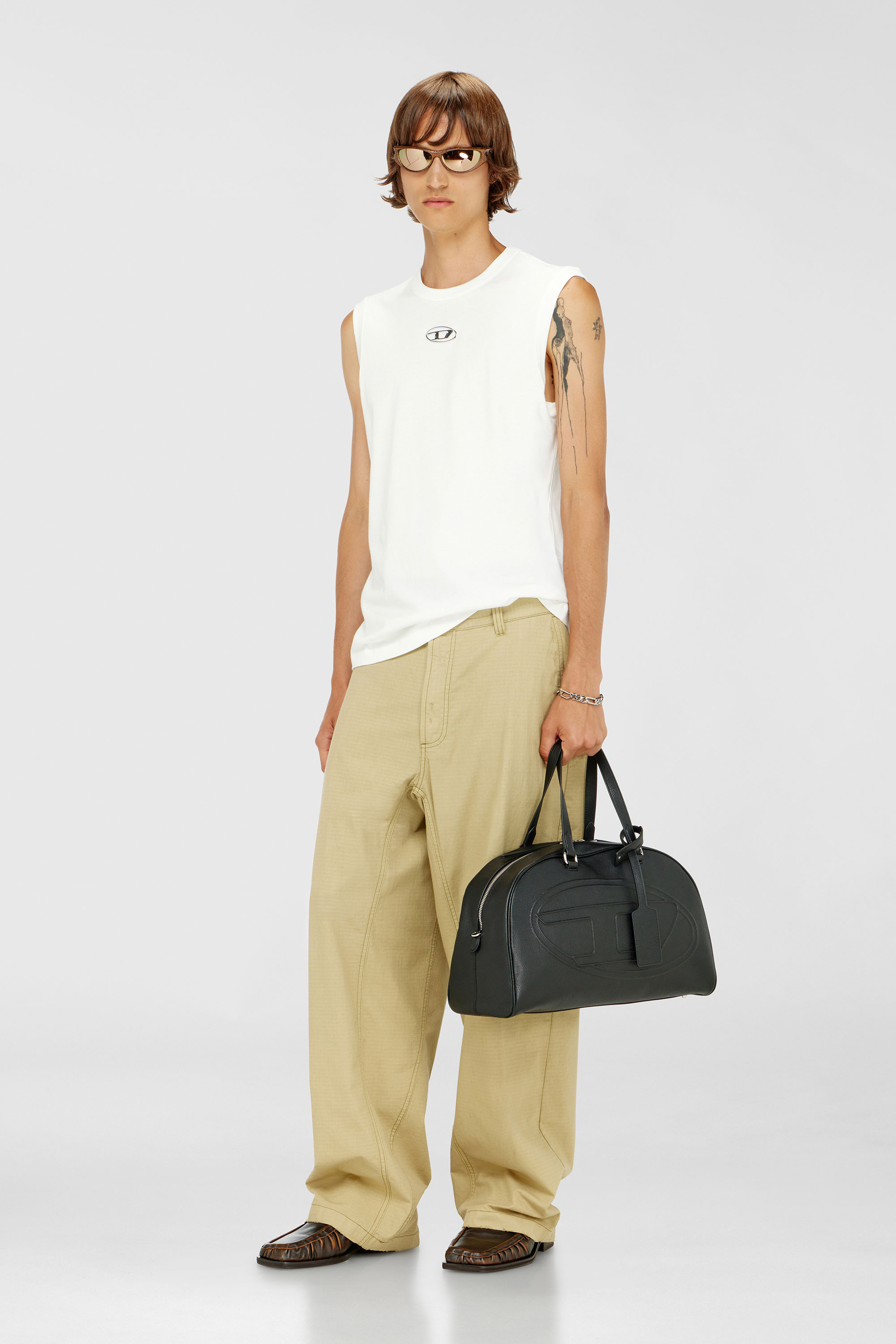 Diesel - T-BISCO-IOD, Man's Cotton tank top with metallic Oval D in White - 2