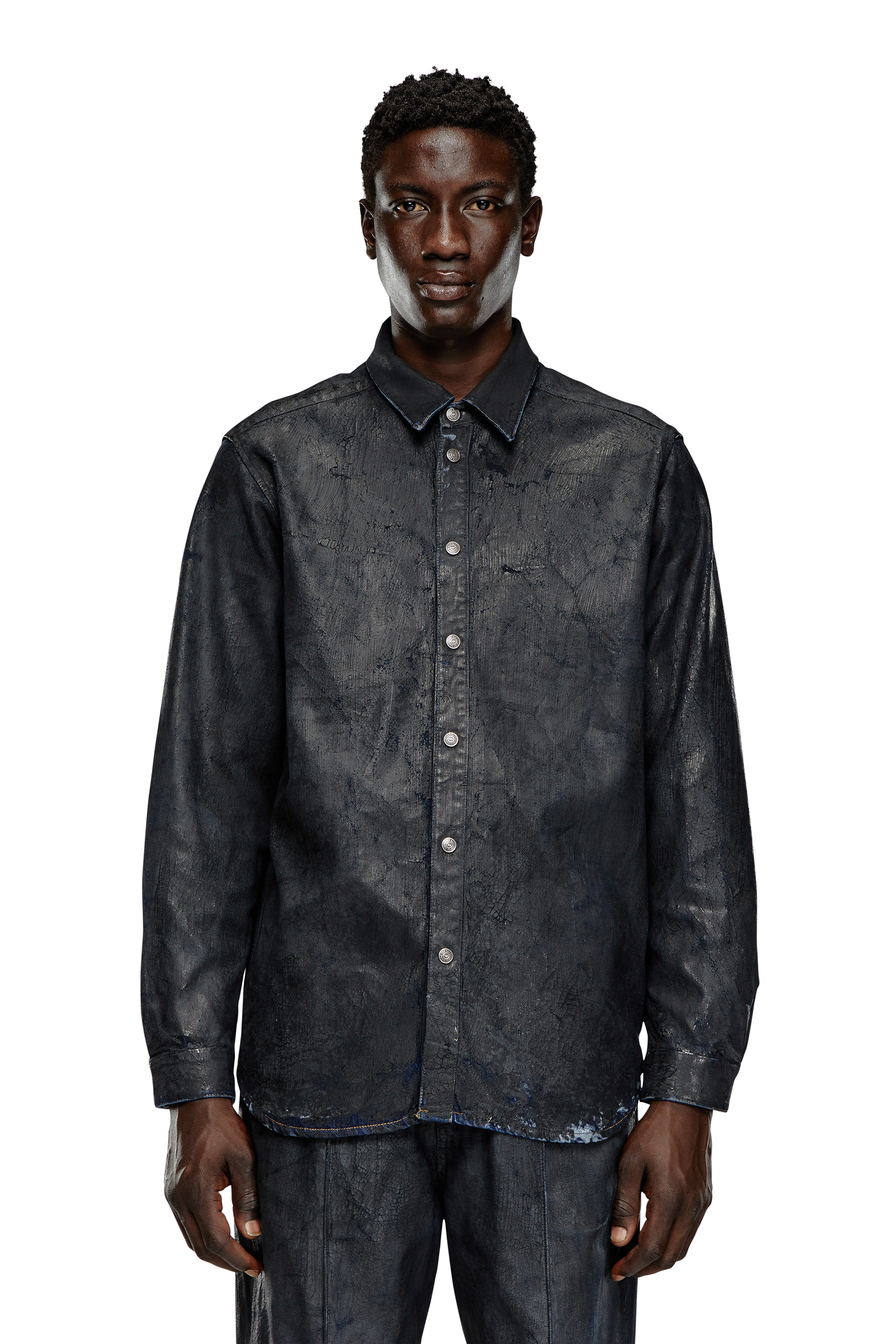 Diesel - D-SIMPLY-FSE, Man's Denim shirt with craquel&eacute; coating in Black - 6
