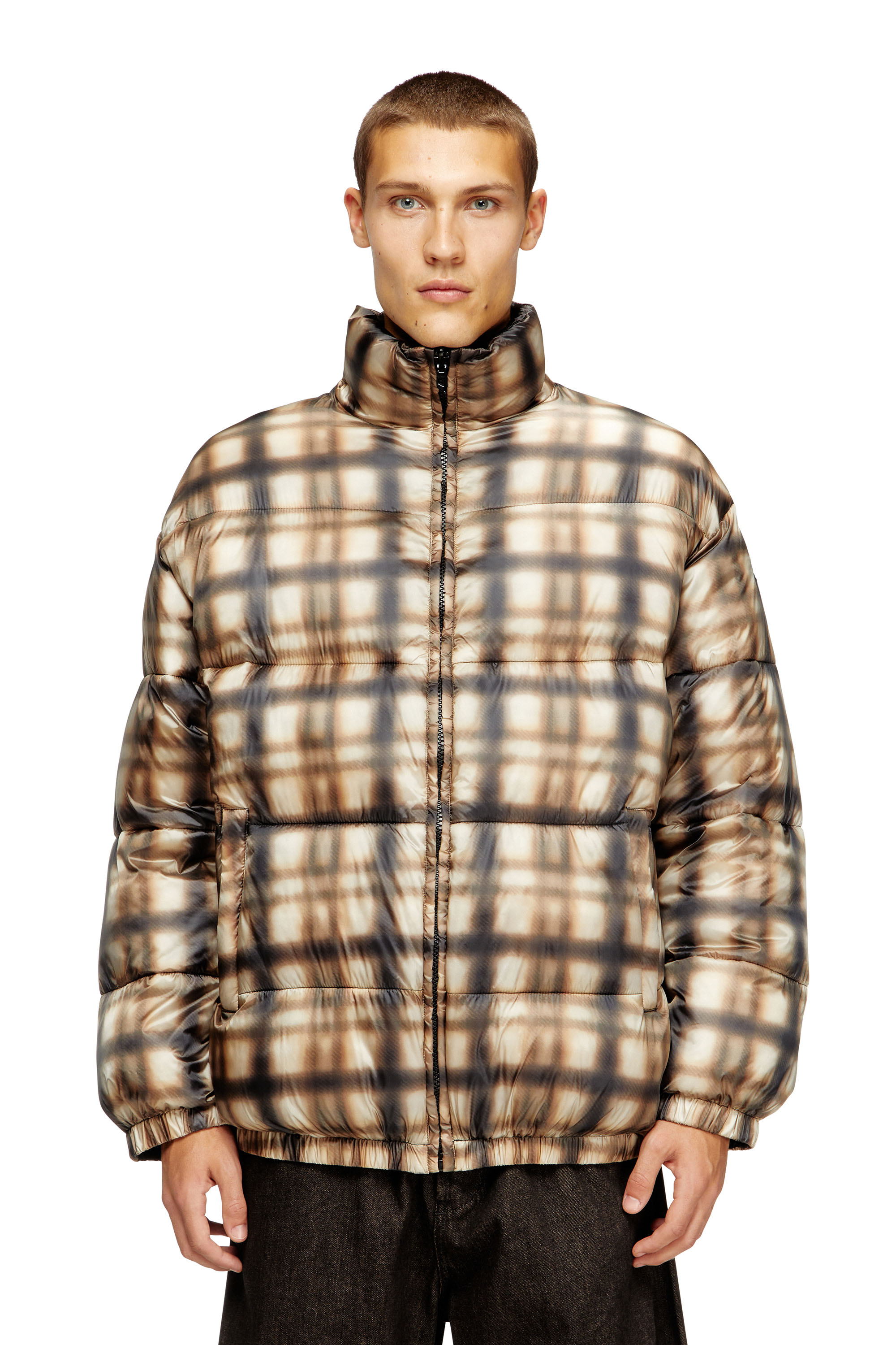 Diesel - W-BOURBON-ENBM, Man's Reversible padded bomber jacket in Black/Beige - 3