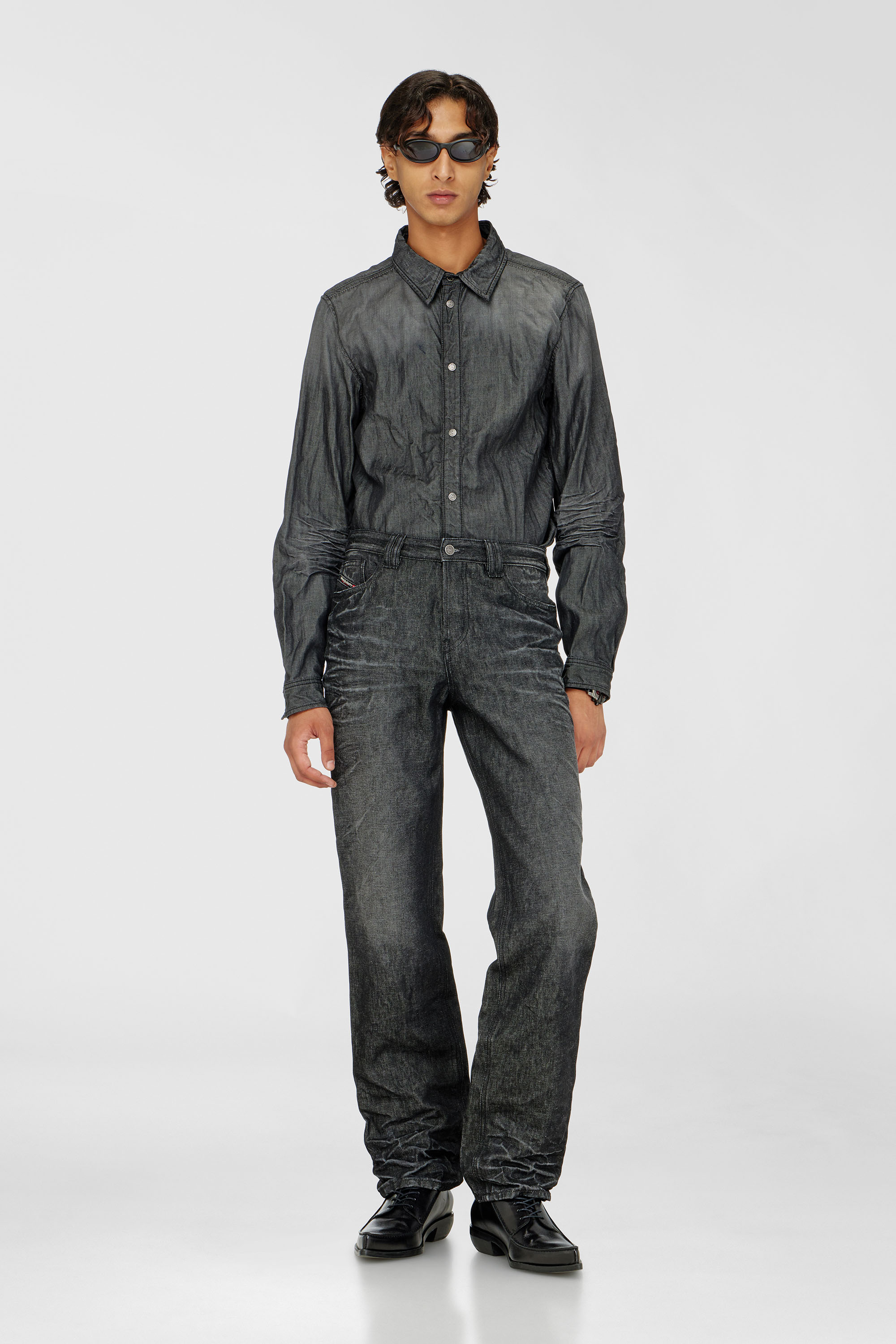 Diesel - D-SYNAR-FSJ2, Man's Shirt in creased denim in Dark grey - 2