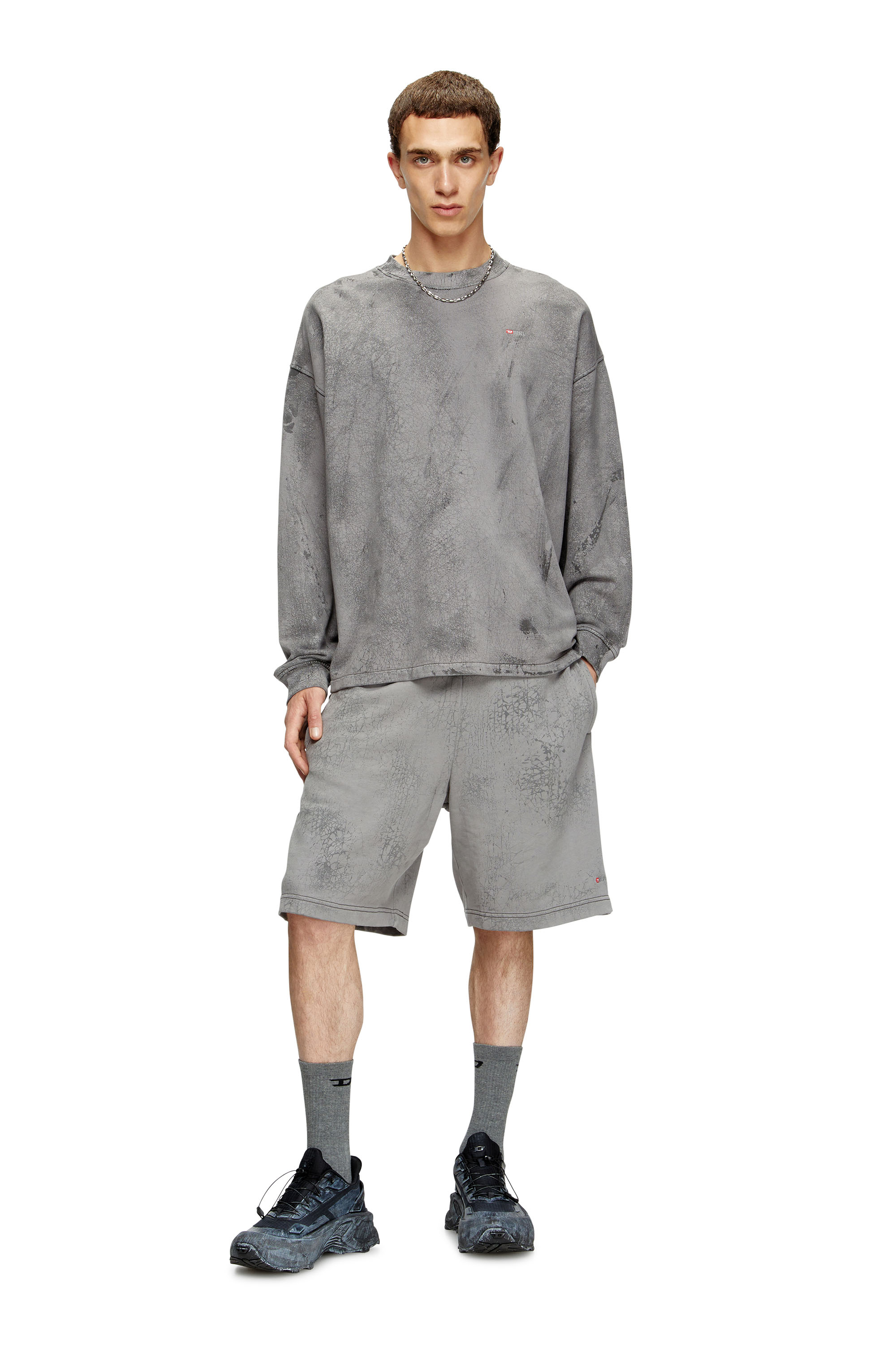 Diesel - P-CREW, Man's Shorts in waxed jersey in Grey - 2