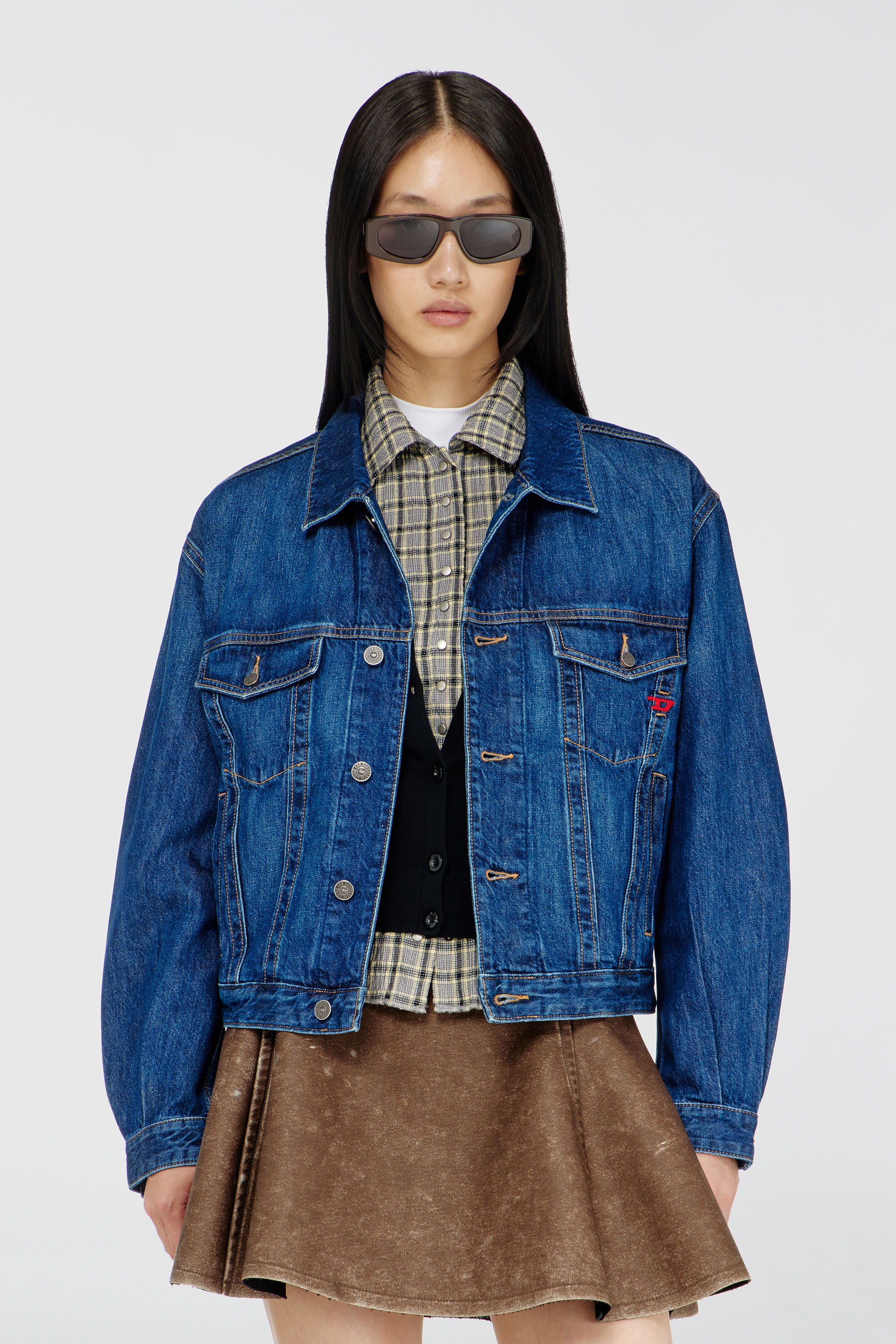 Diesel - D-RANGER, Man's Trucker jacket in denim in Medium blue - 1