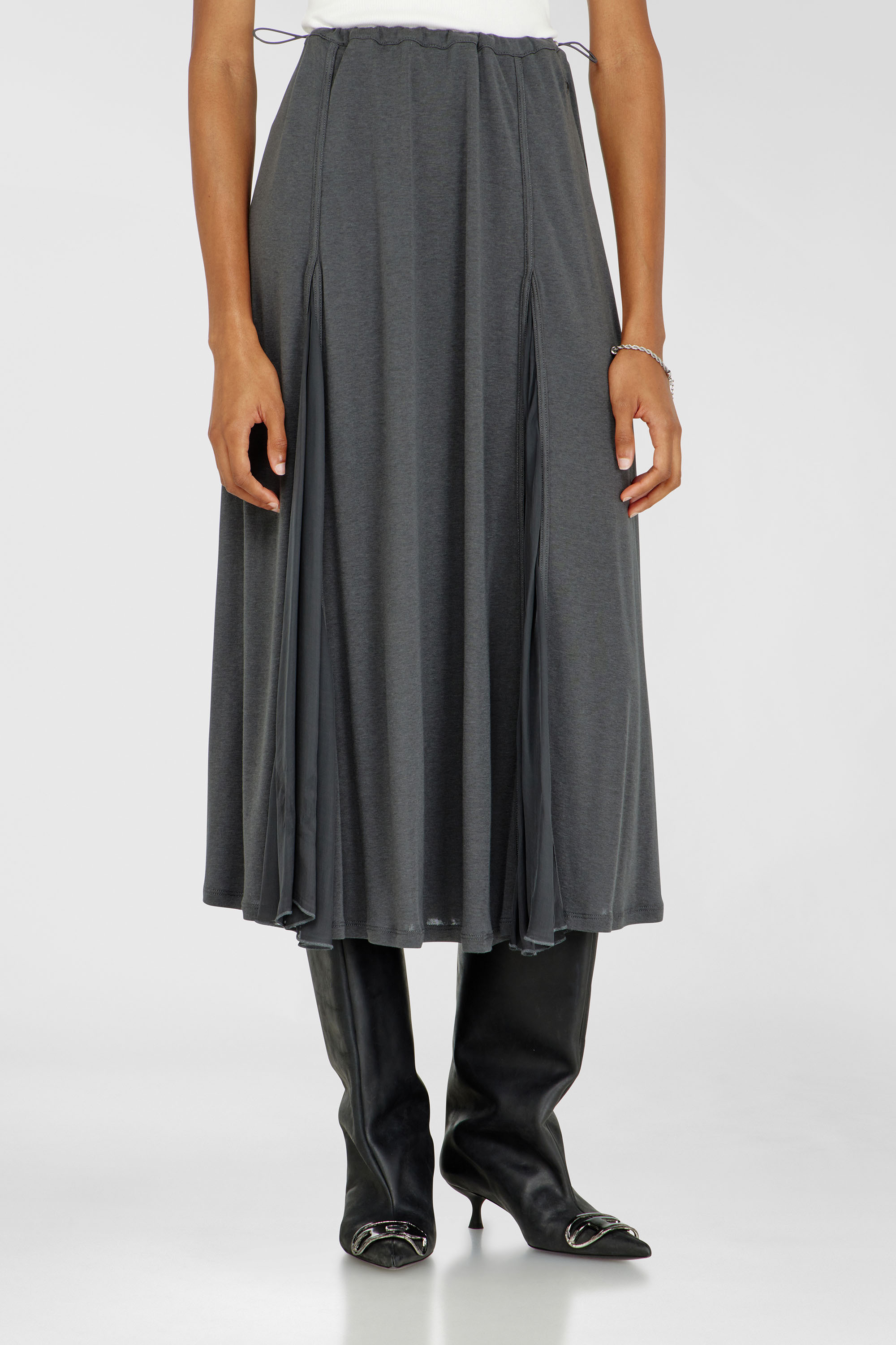 Diesel - O-LONGREI, Woman's Midi skirt in ribbed jersey and chiffon in Grey - 1